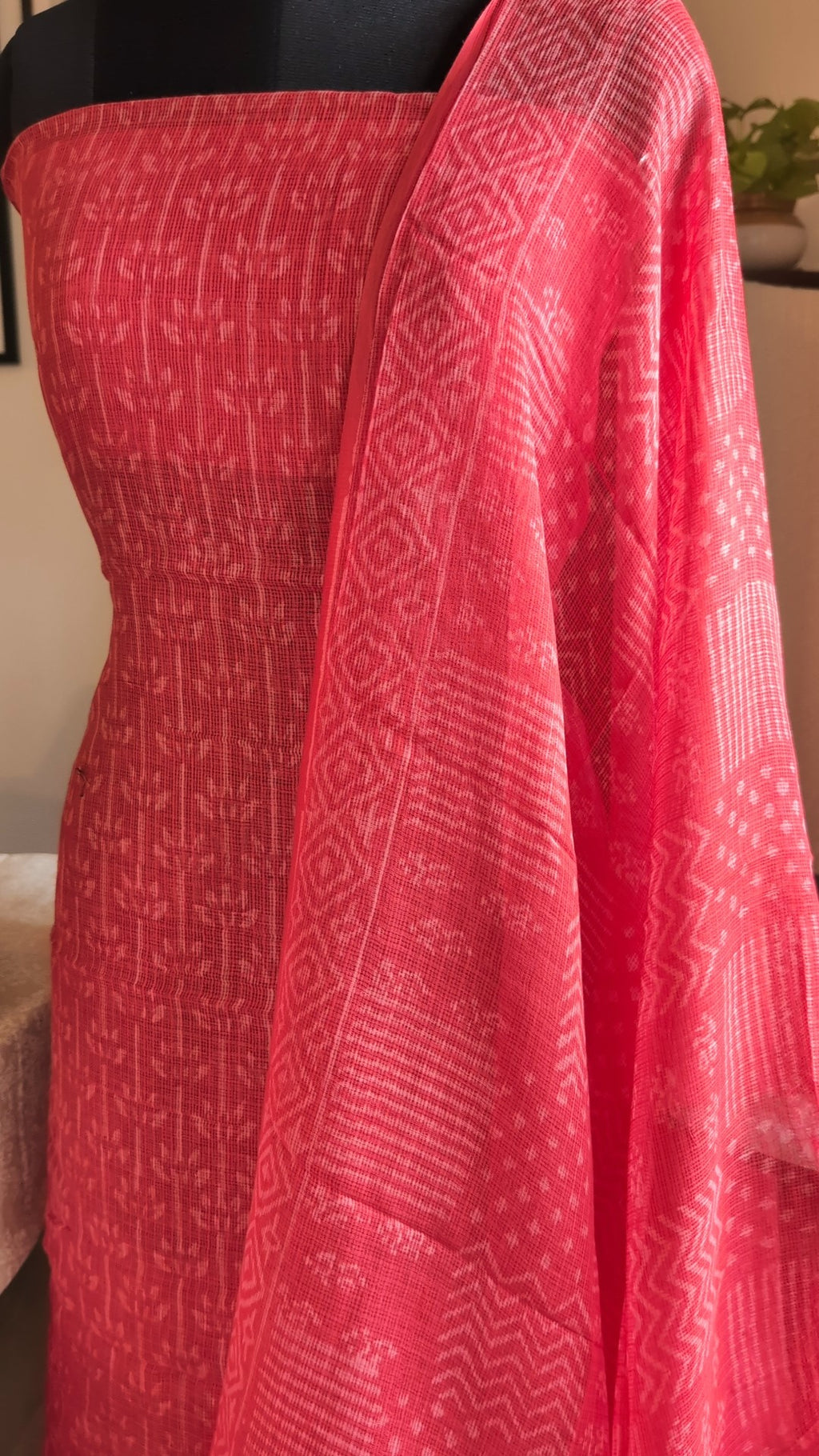 Kota Doria Carrot shade discharge print set