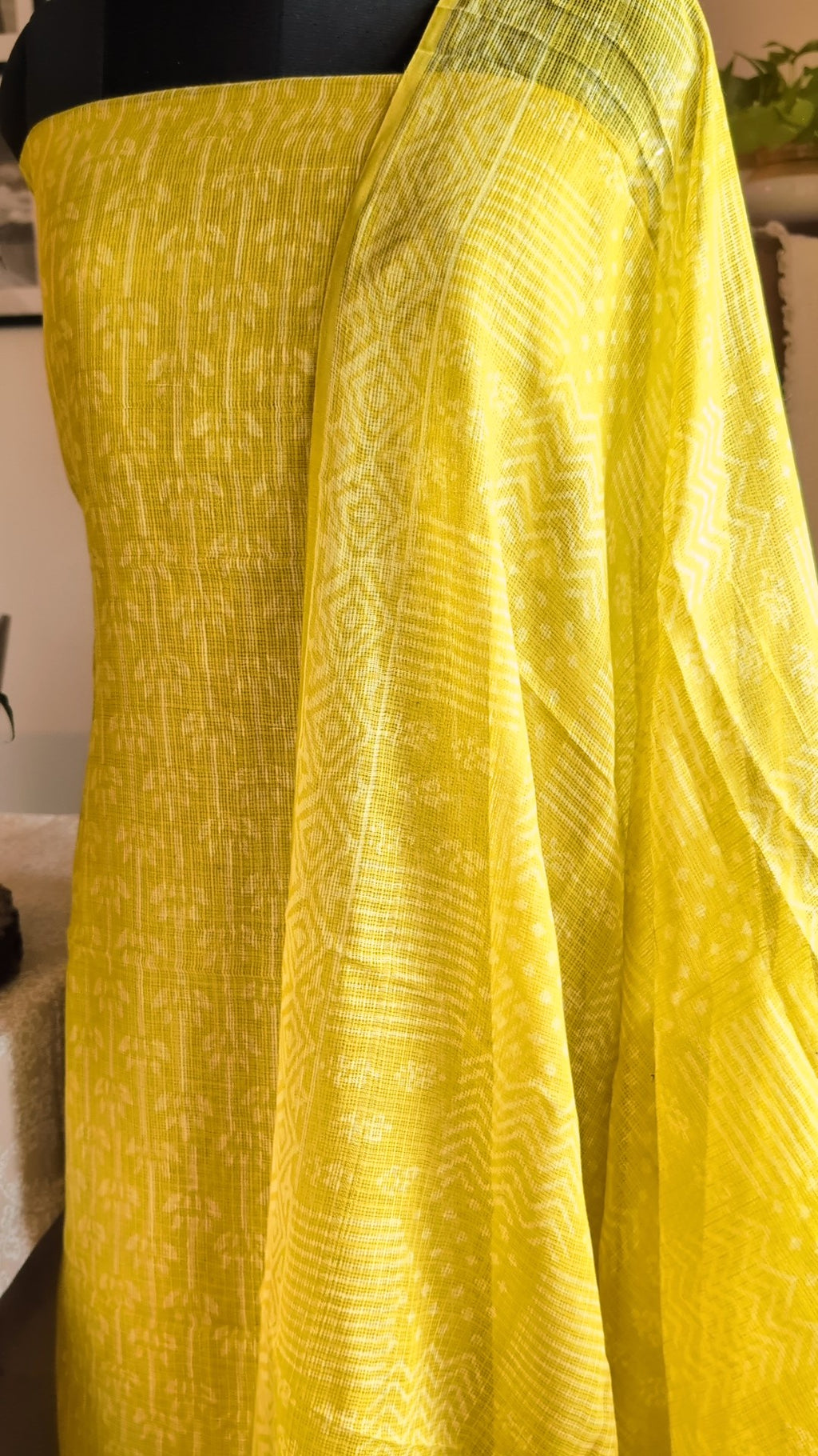 Kota Doria  lime green discharge 4 piece print set