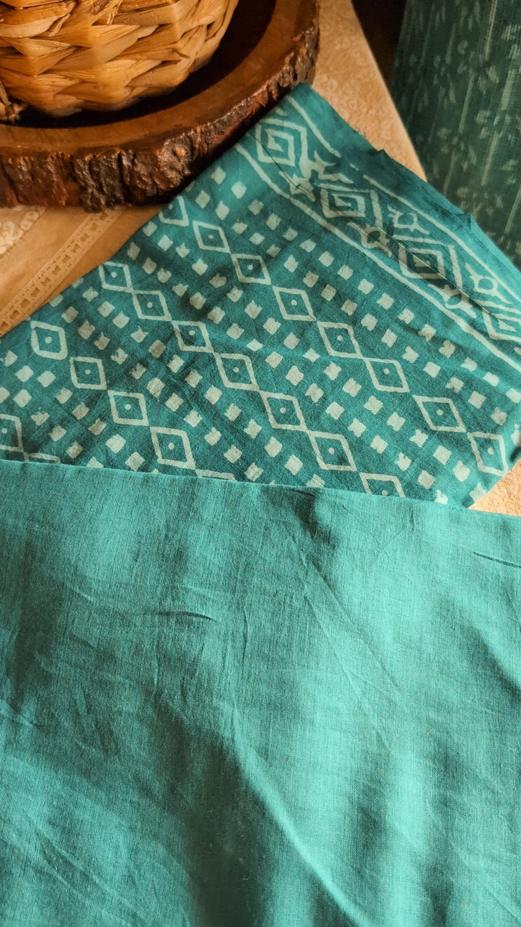Kota Doria teal blue  discharge print set