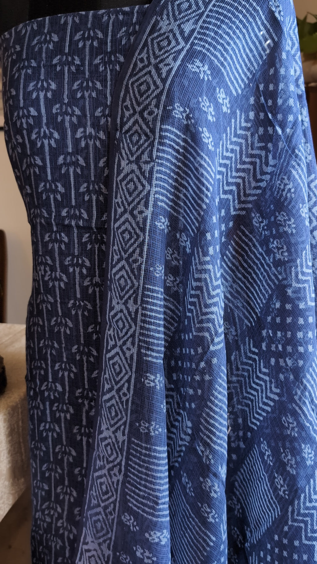 Kota Doria Navy Blue discharge print  4 piece set