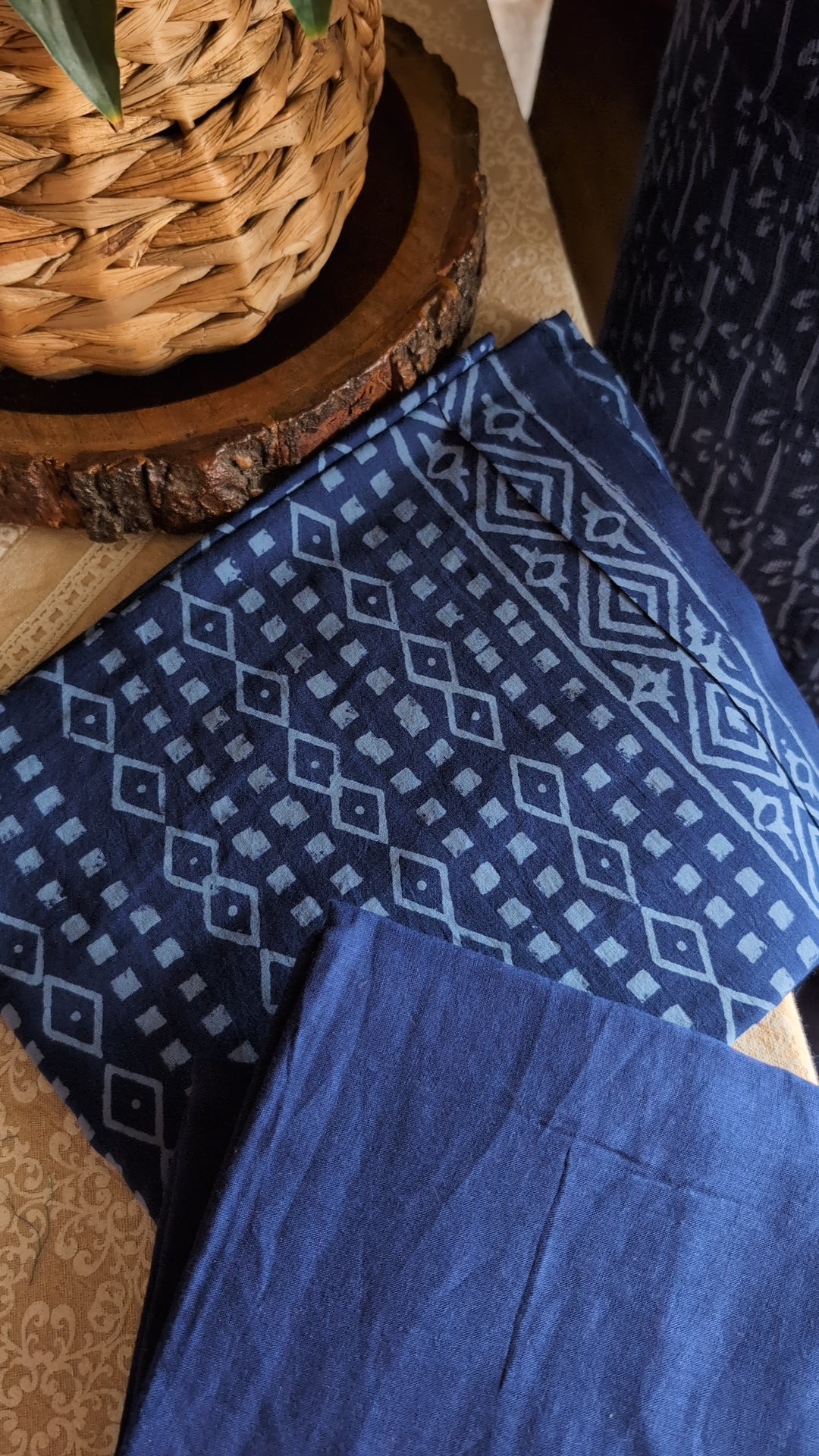 Kota Doria Navy Blue discharge print  4 piece set