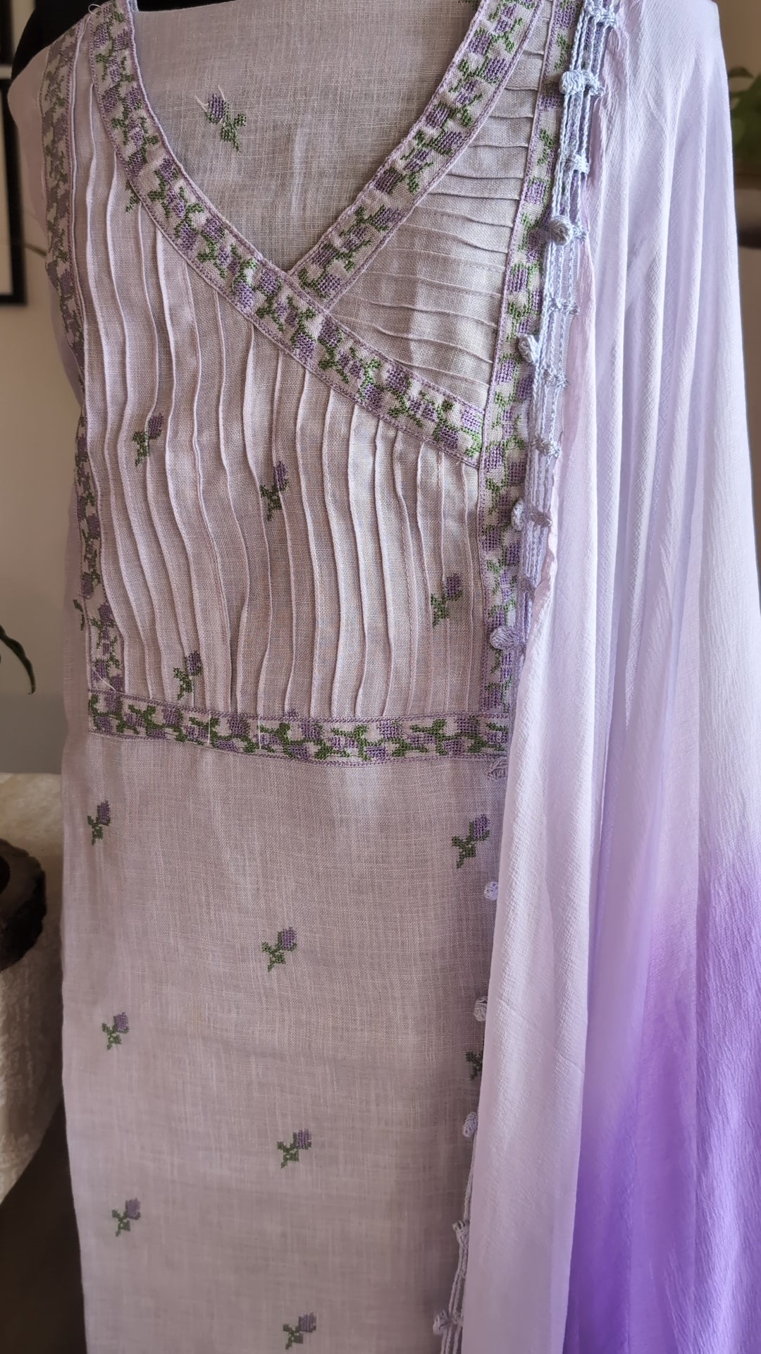 Lavender linen cotton work set
