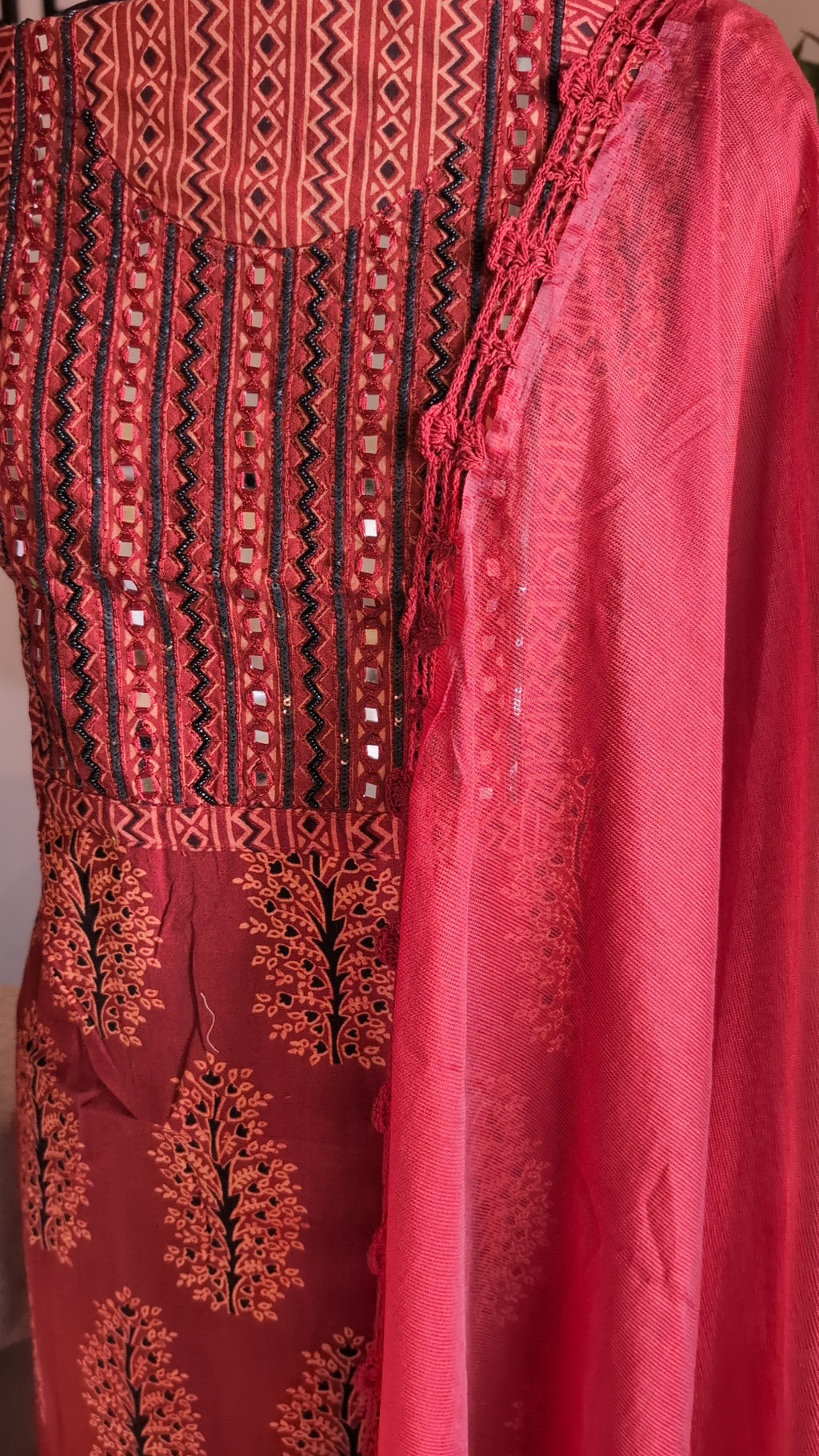 Cotton printed handwork yoke set