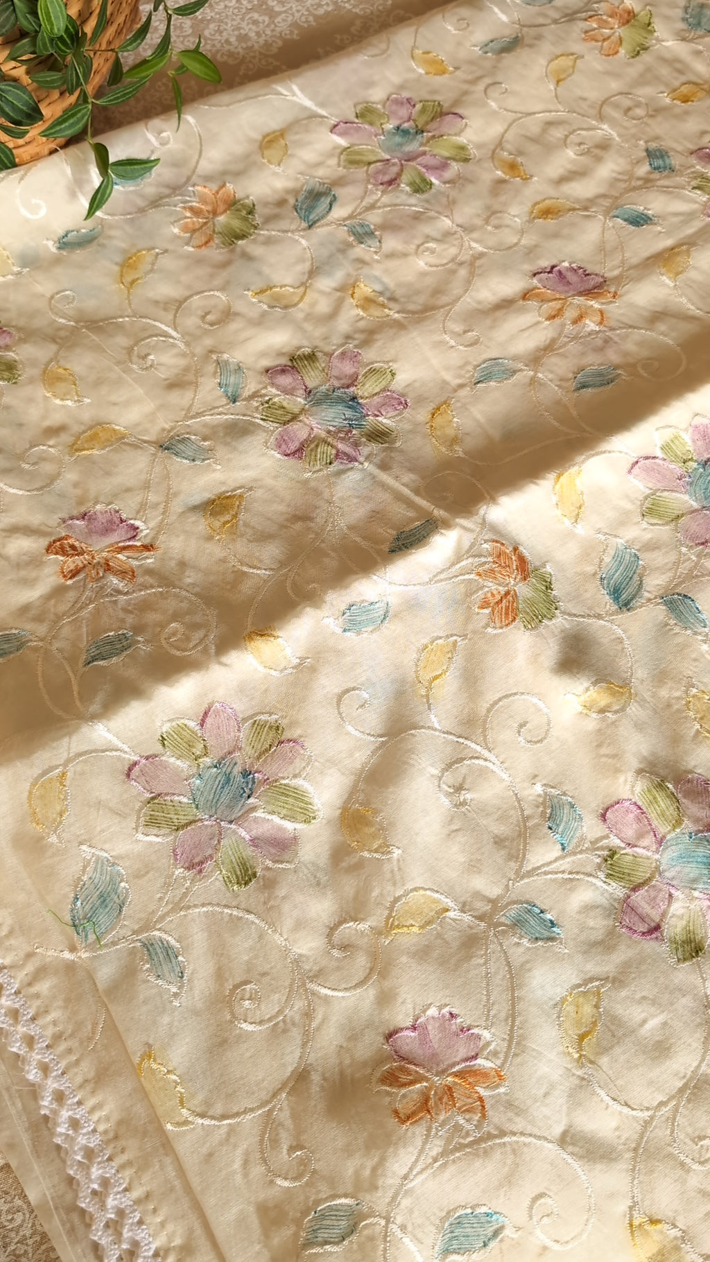 Soft Chanderi Floral pastel work