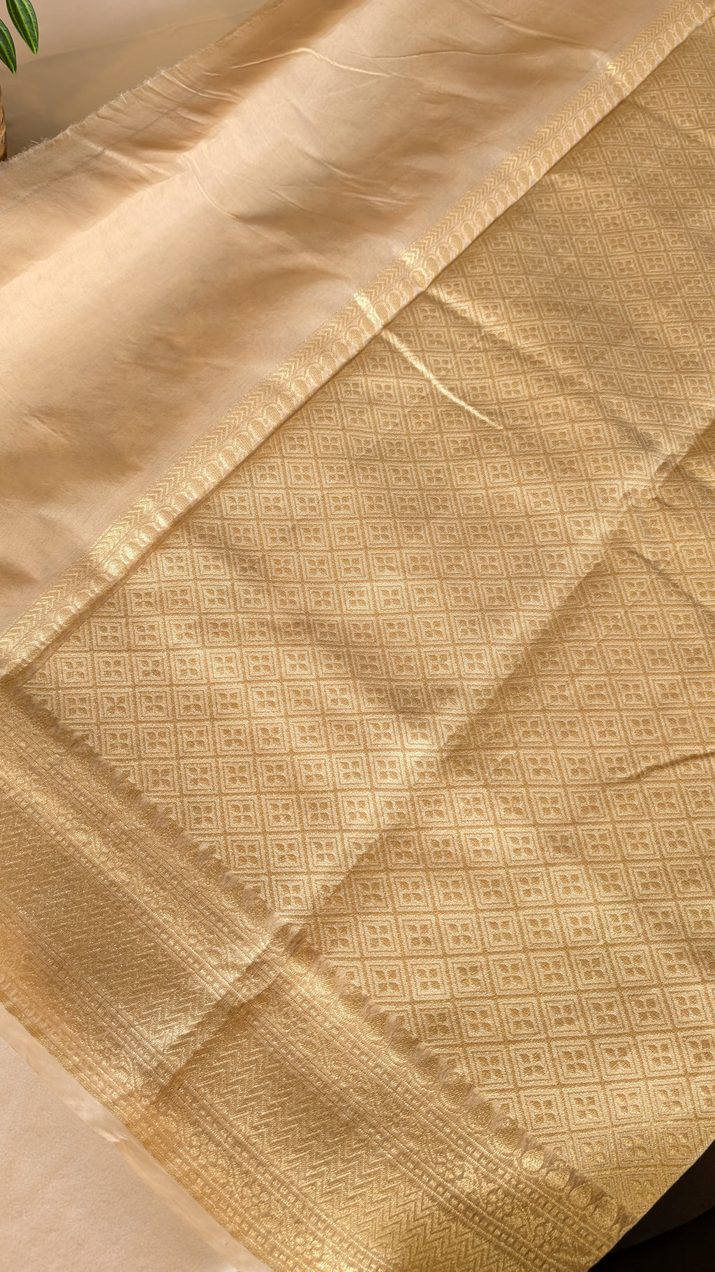 Chanderi golden beige weave saree