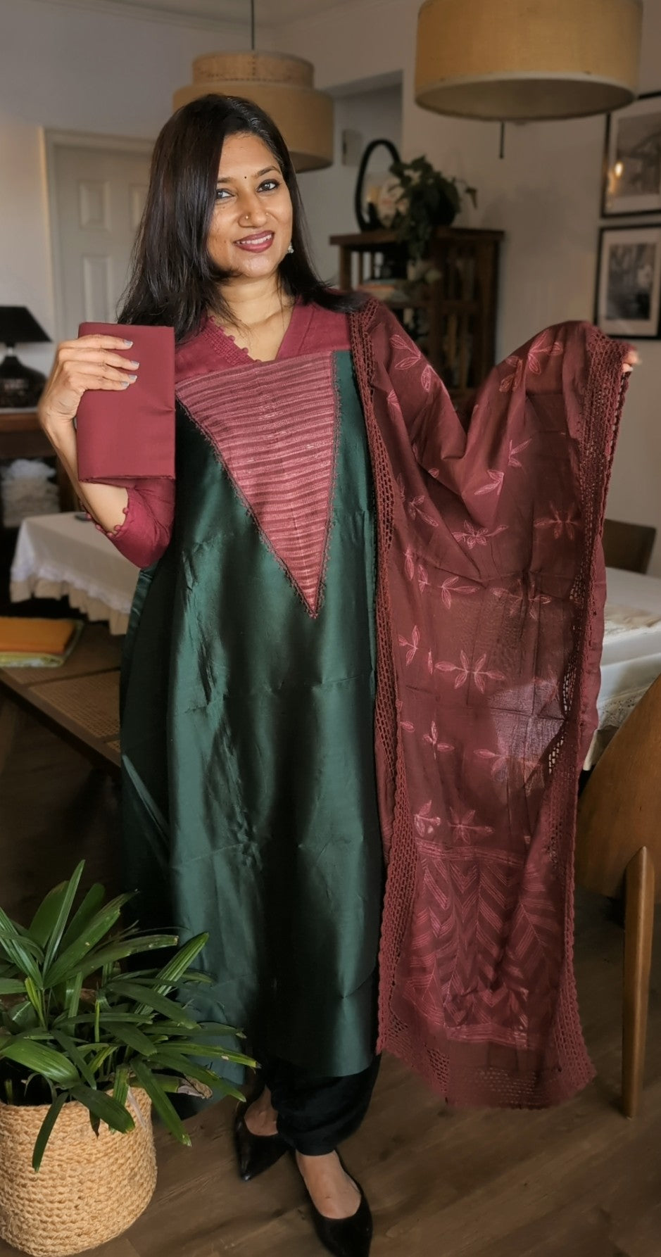Bottle green Chanderi set