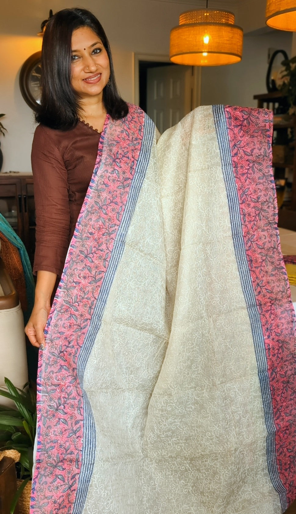 Pink-White tepchi kota saree