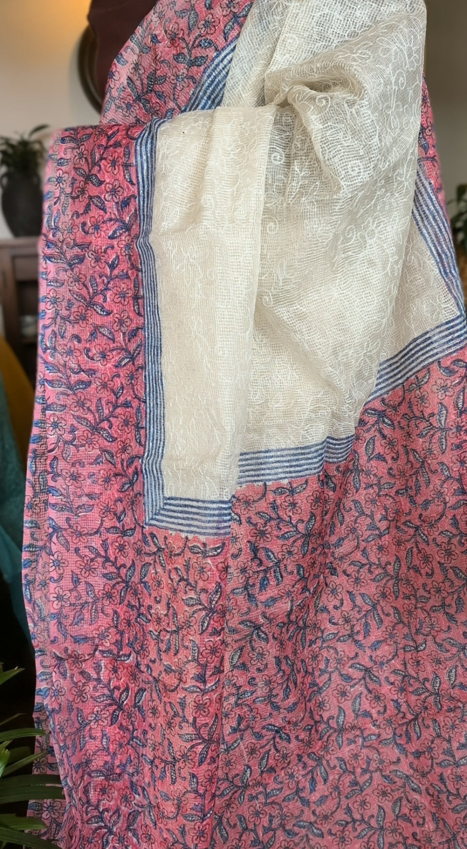 Pink-White tepchi kota saree
