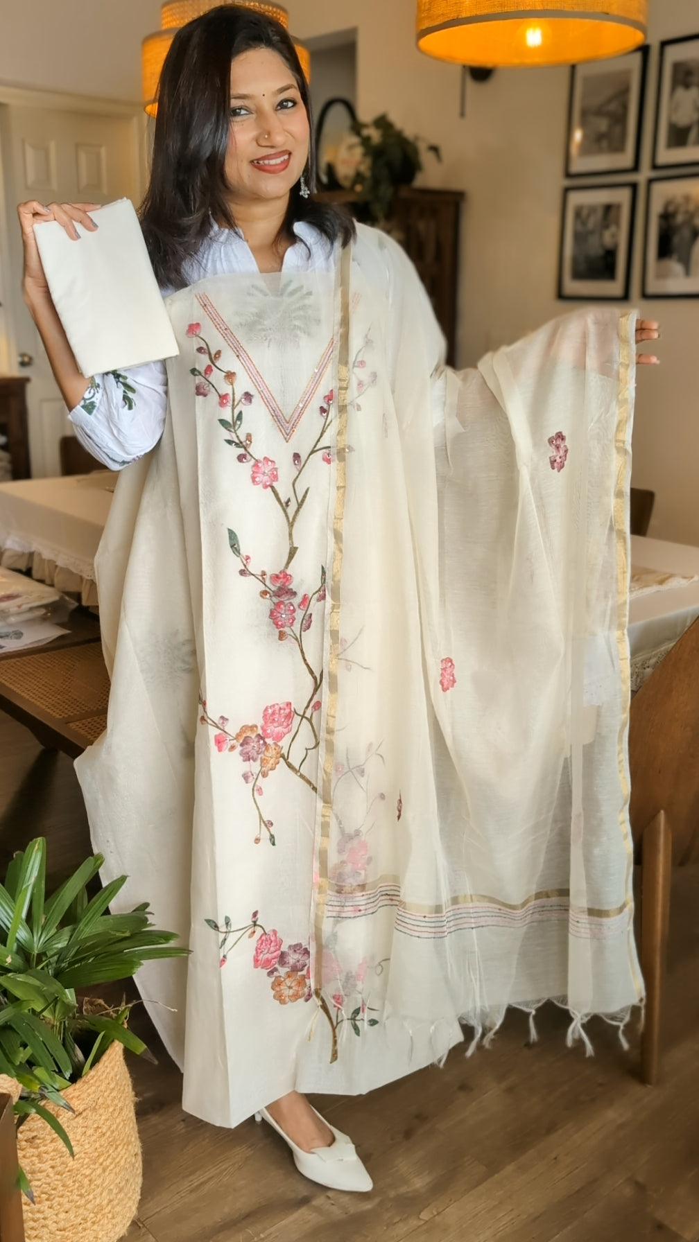 Chanderi pink floral set