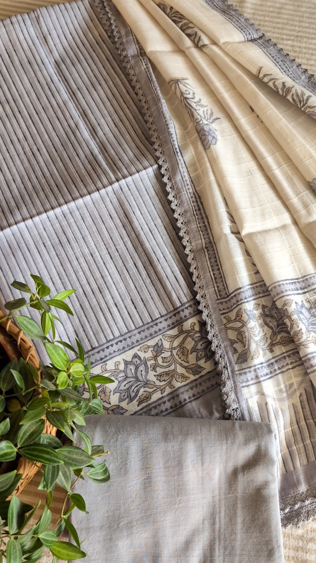 Cotton linen blend striped set