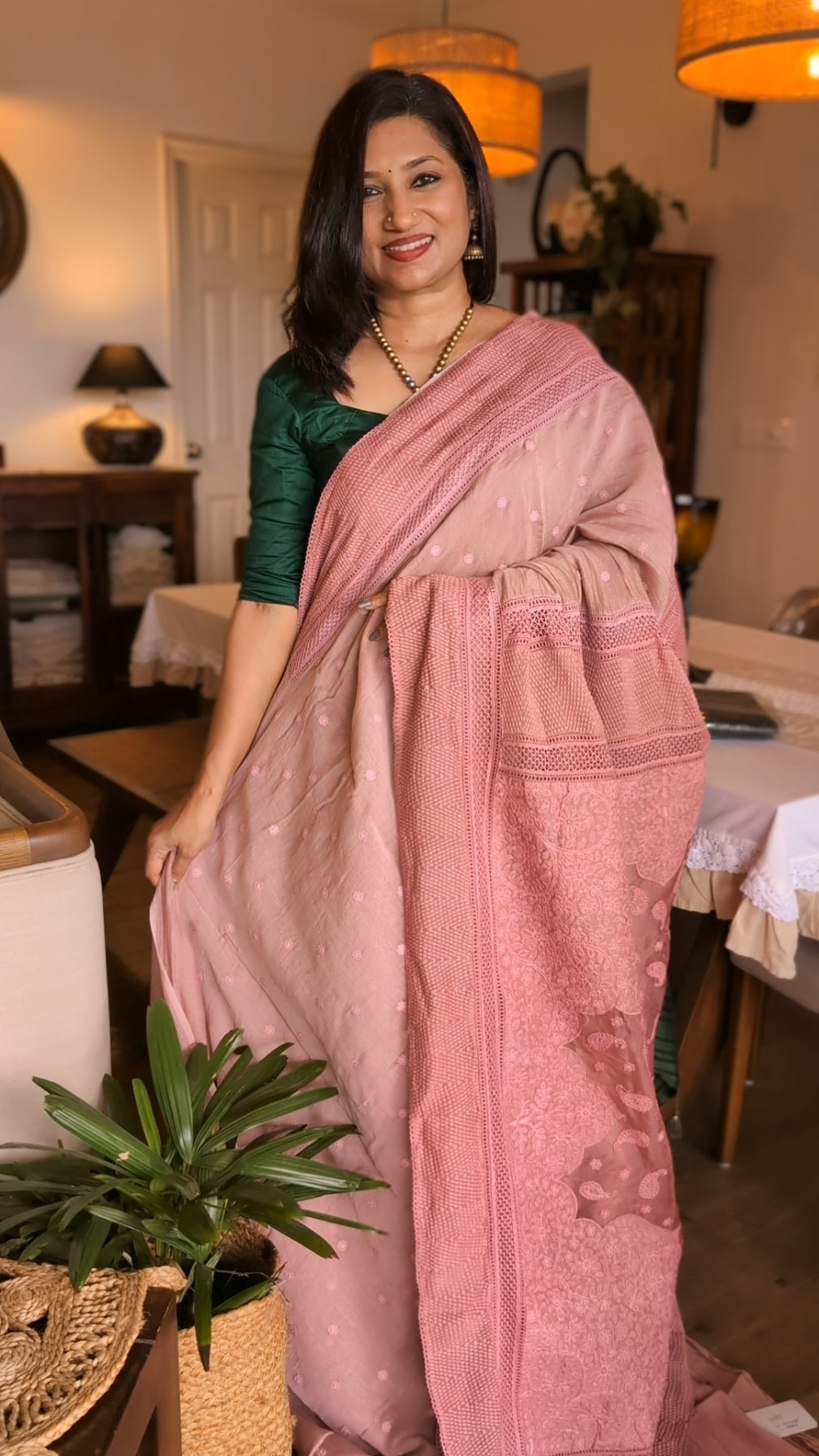 Mul chanderi crochet saree