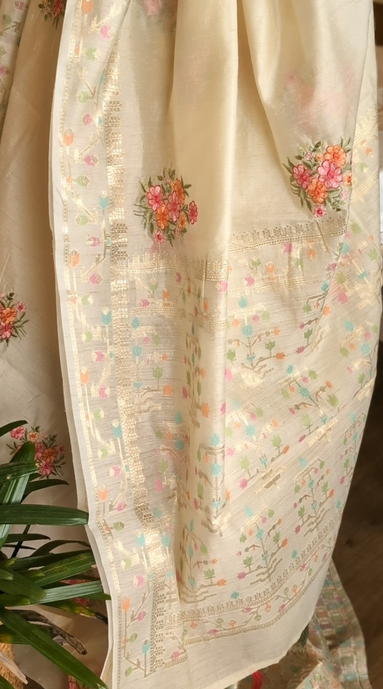 Chanderi saree with jamdhani weave