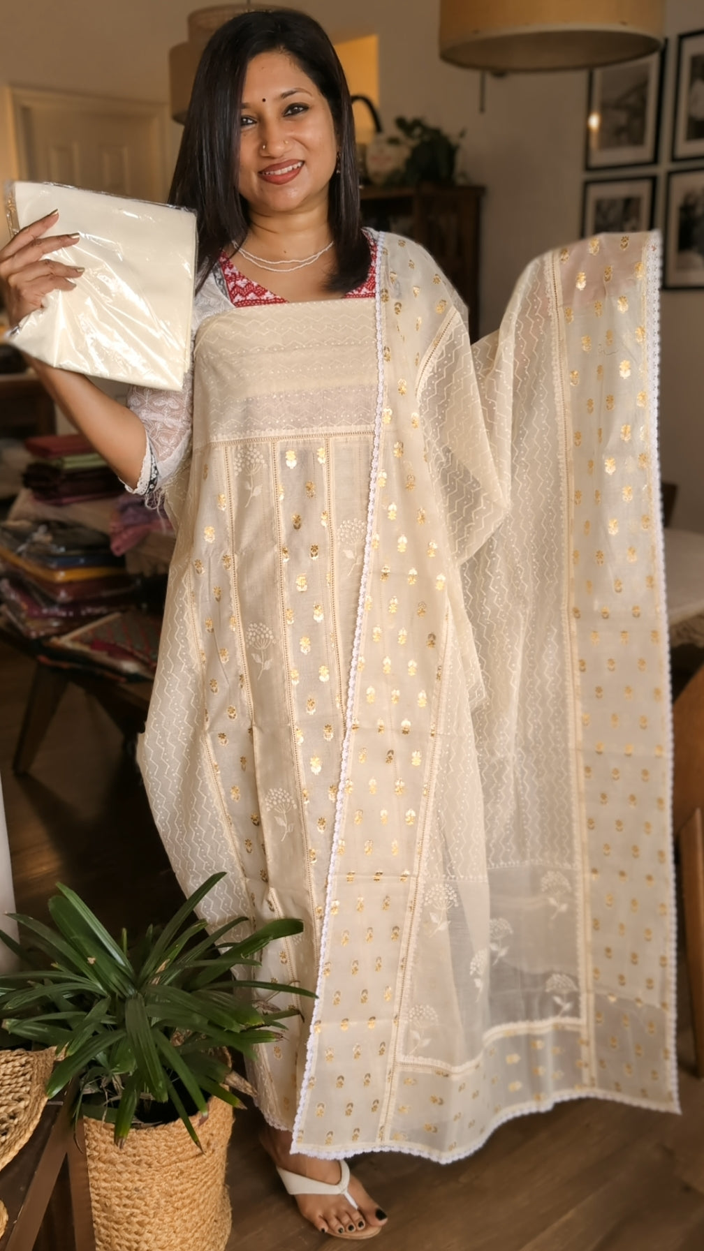 Chanderi offwhite woven set