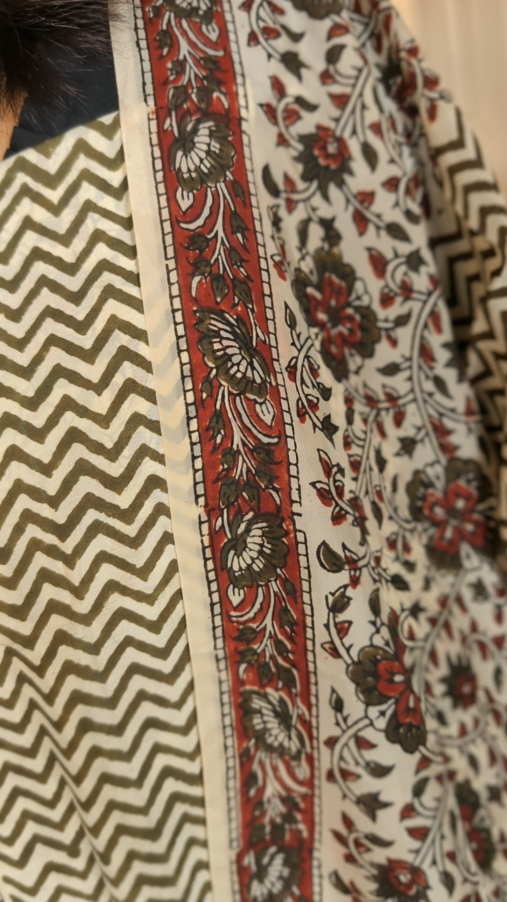 Muslin bagru green red printed set