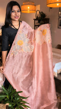 Apricot blush glass tissue organza saree