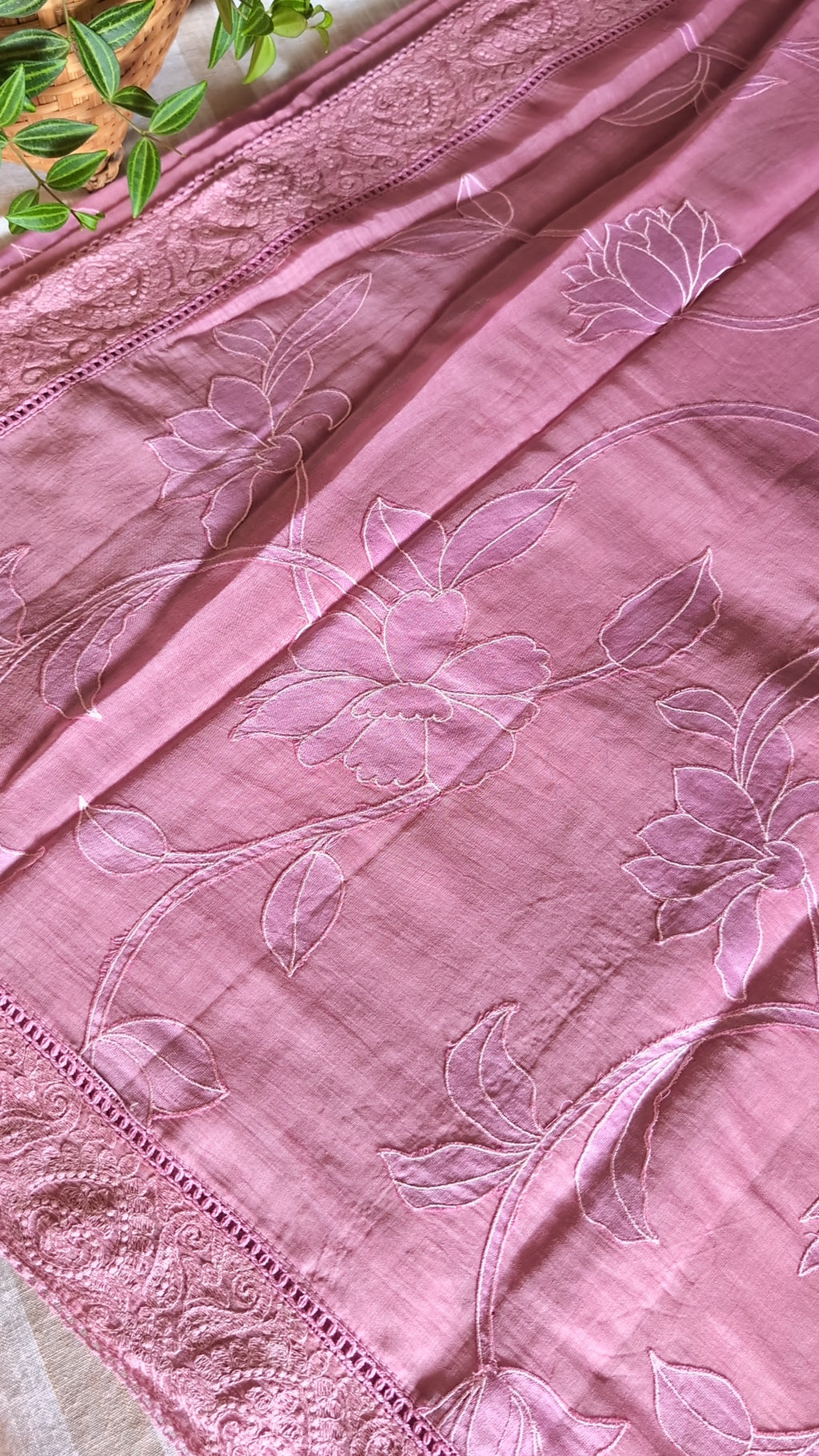 Mul Chanderi Applique Saree