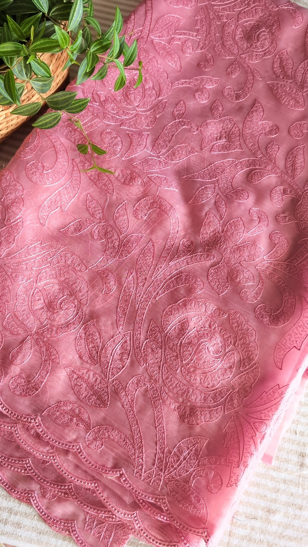 Crush viscose organza work saree