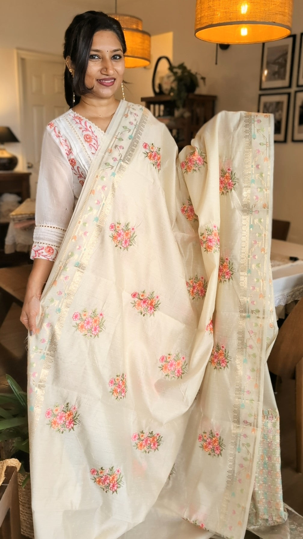 Chanderi saree with jamdhani weave