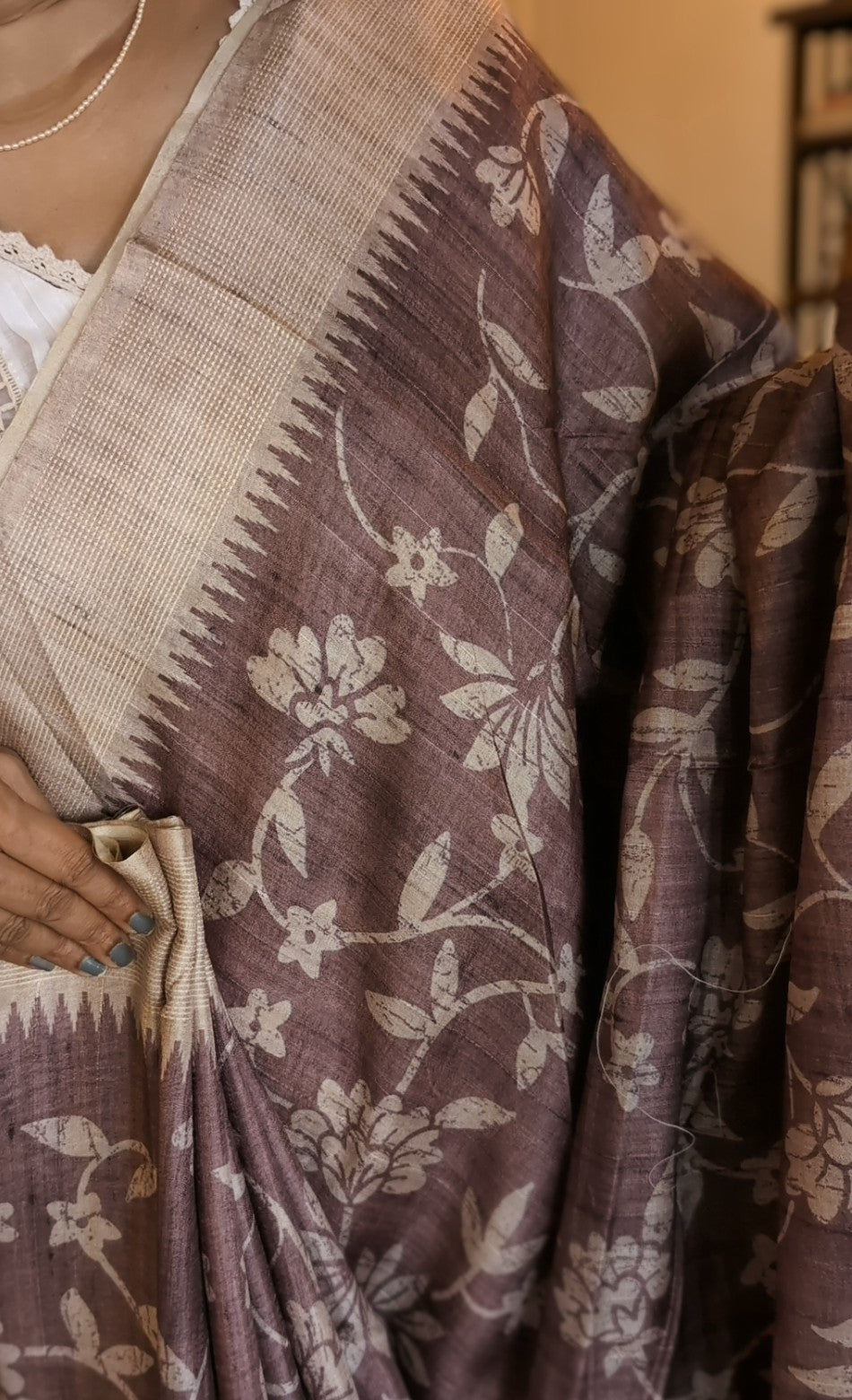 Semi Tusser thread work saree