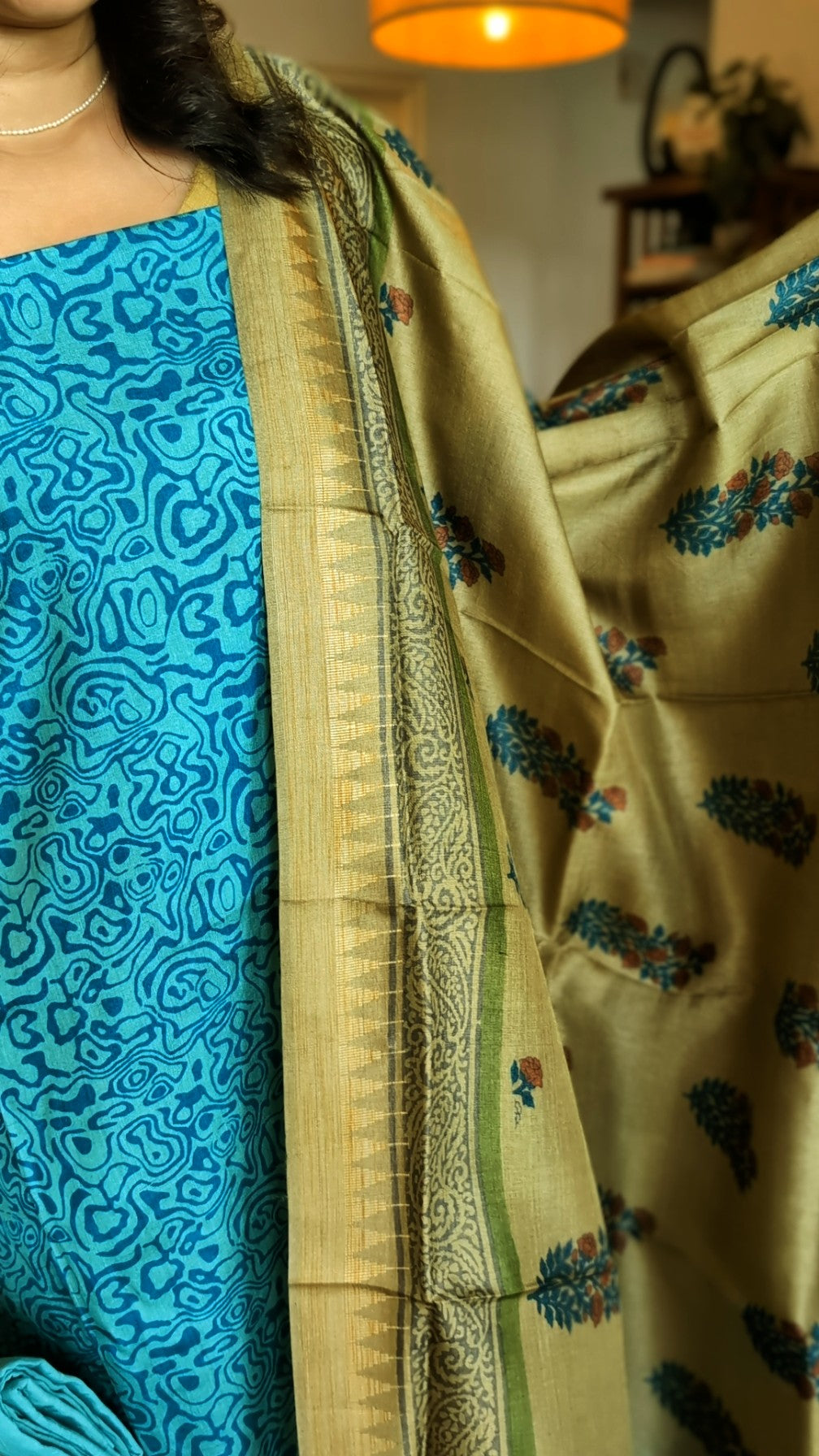 Tusser silk printed set