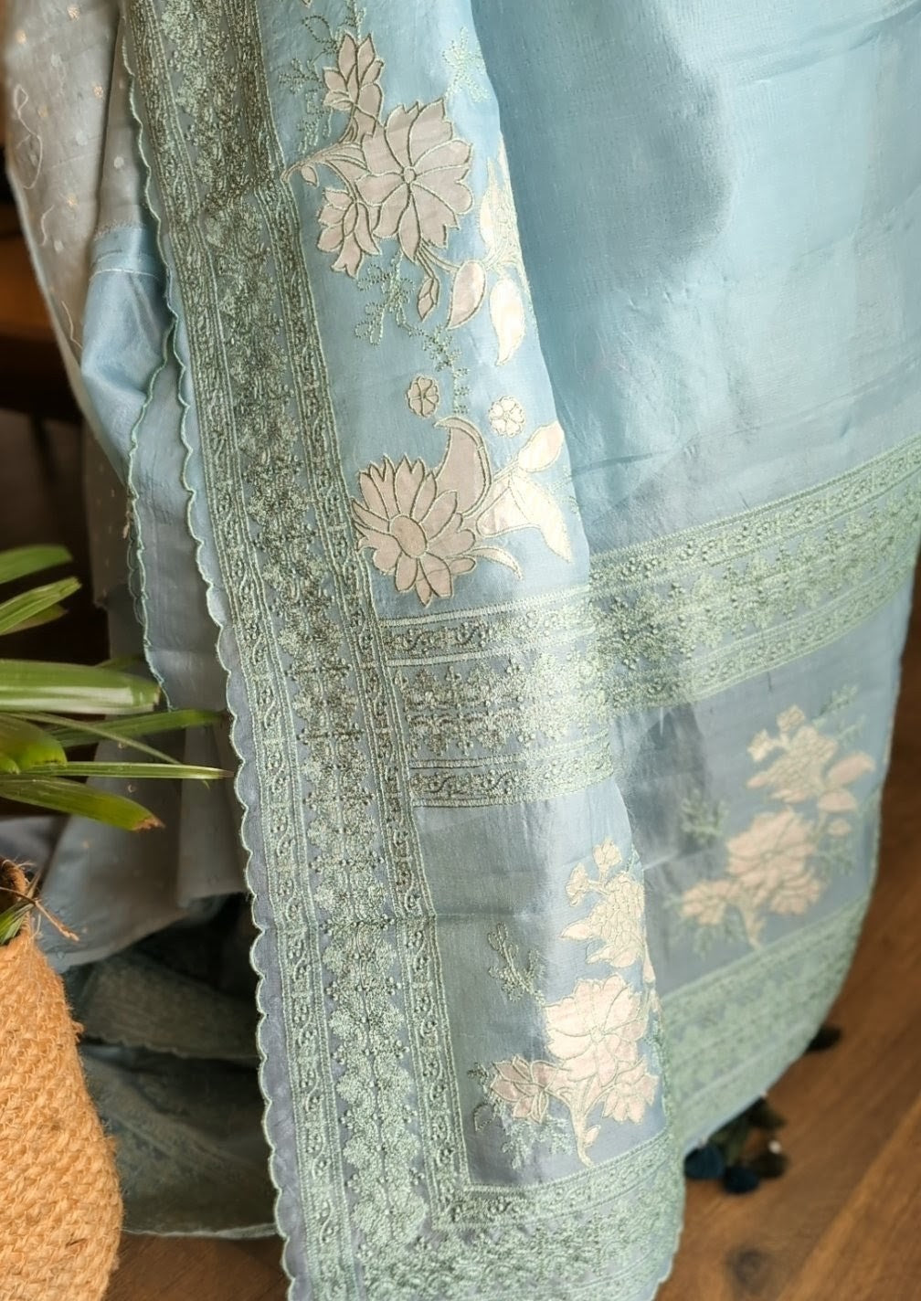 Pure organza tissue applique saree