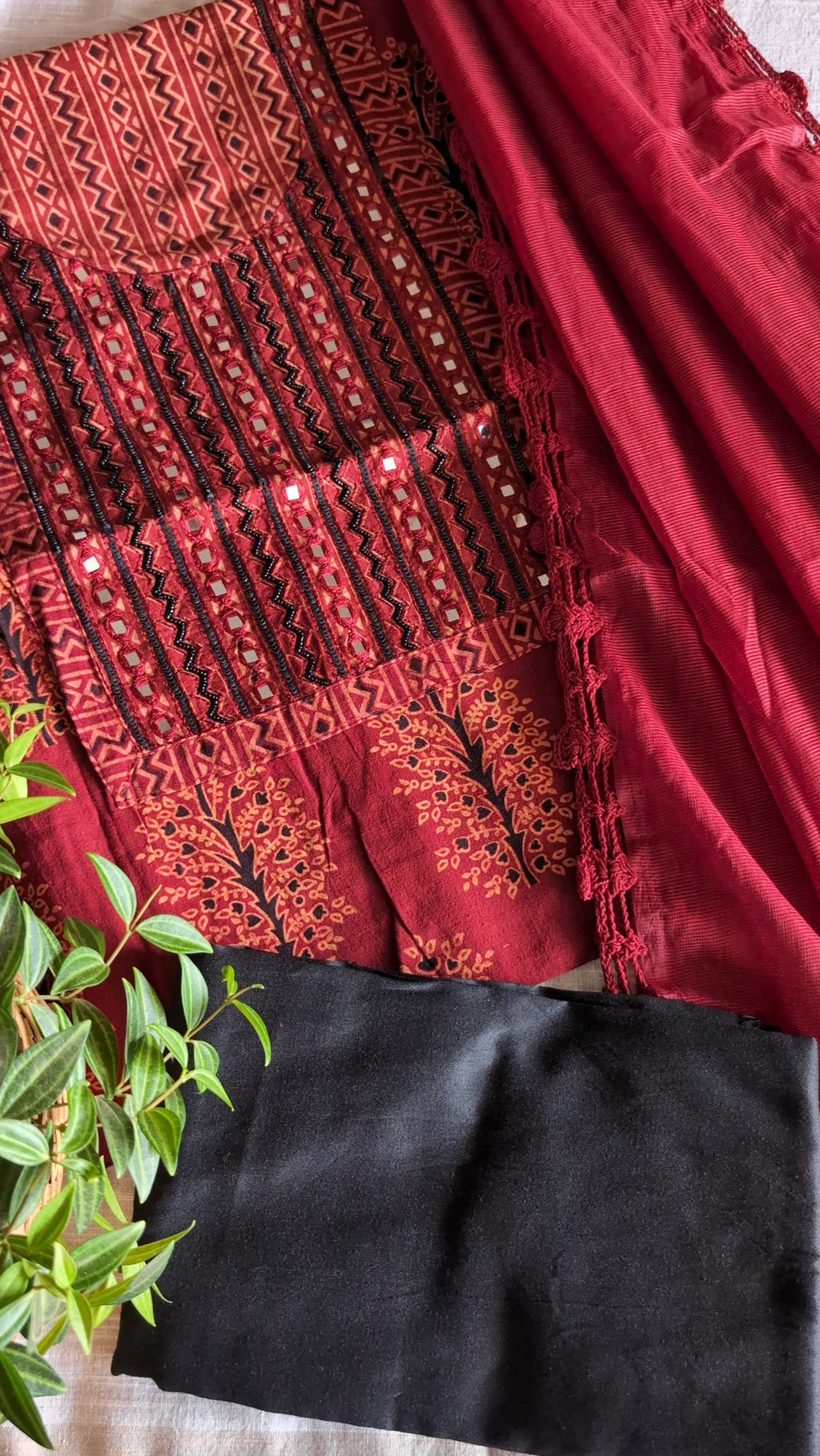 Cotton printed handwork yoke set
