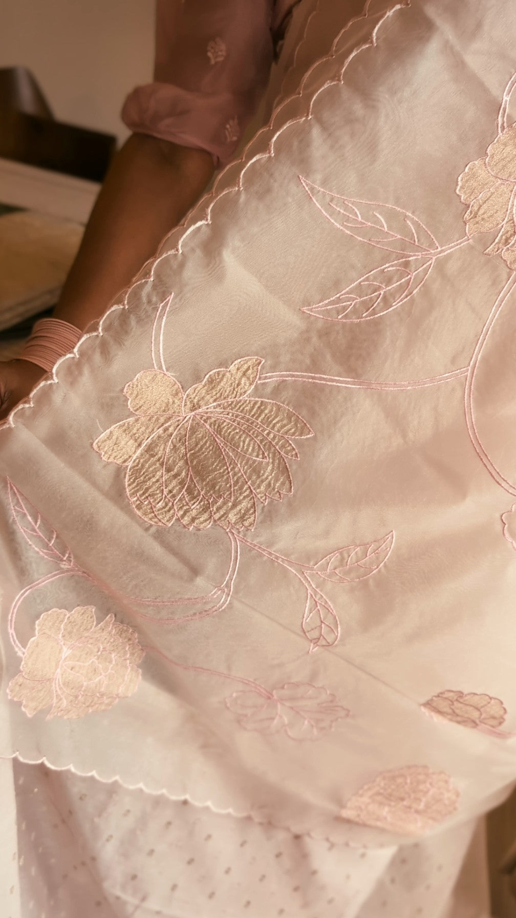 Organza applique work saree