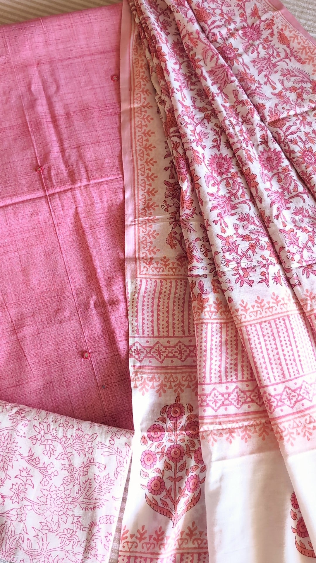 Pink Cotton set with printed dupatta
