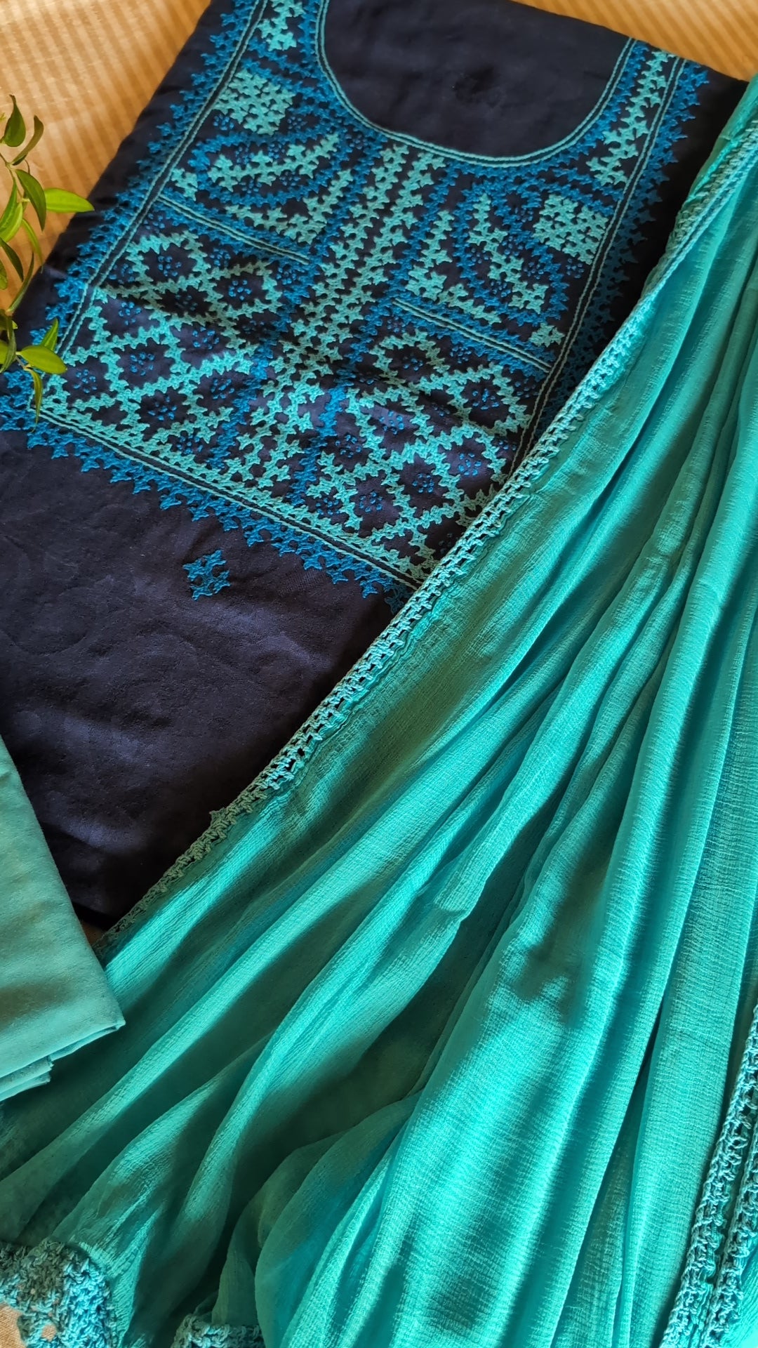 Kutch work cotton jaquard set