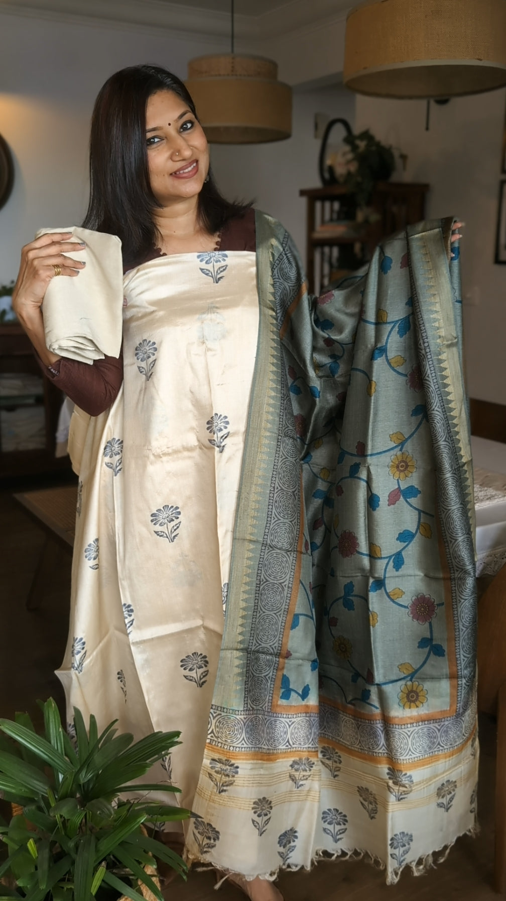 Tusser silk printed set