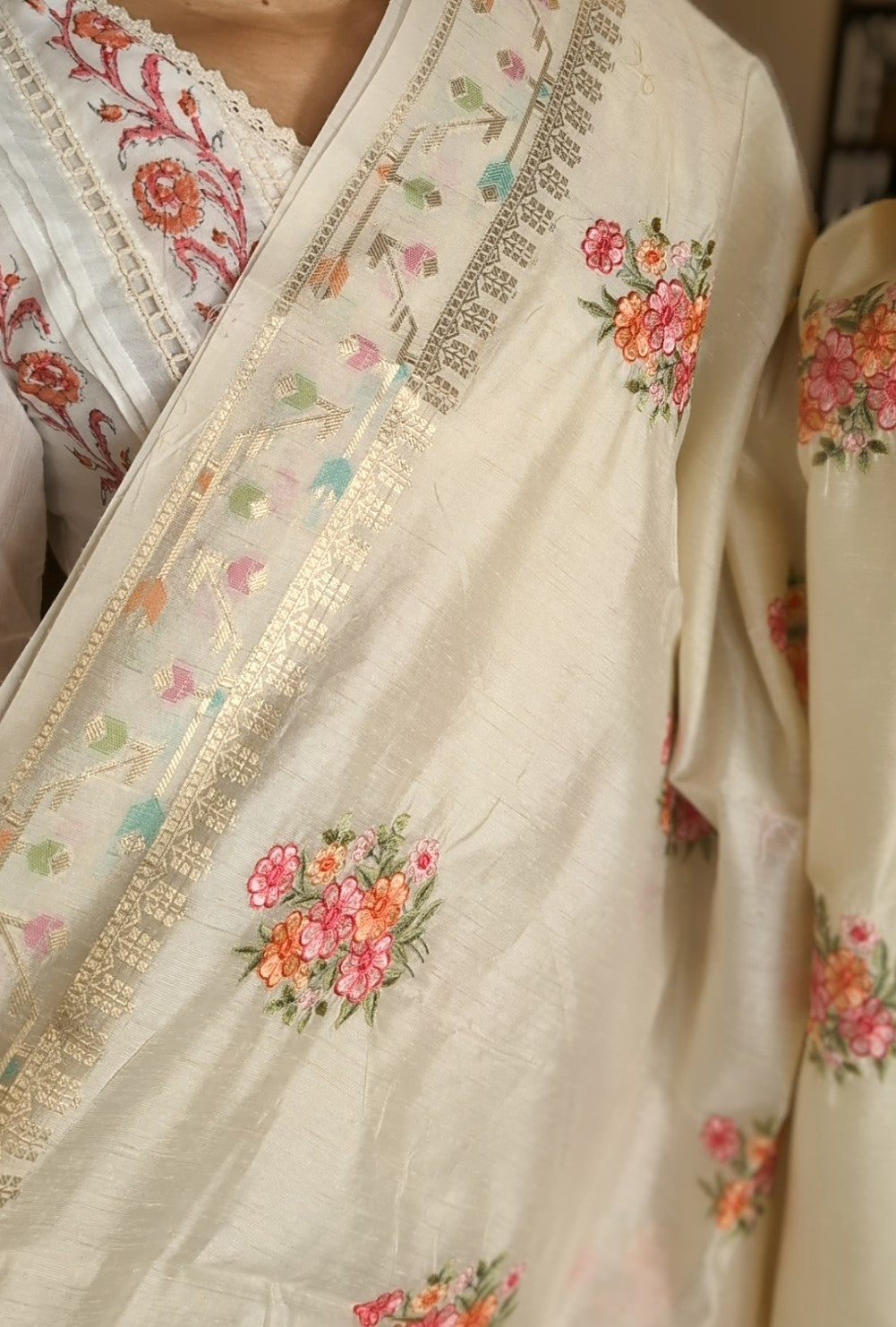 Chanderi saree with jamdhani weave
