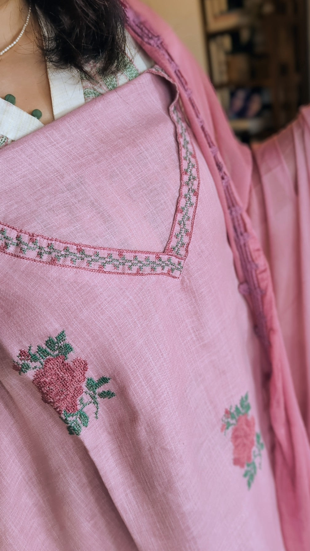Linen cotton cross stitch work