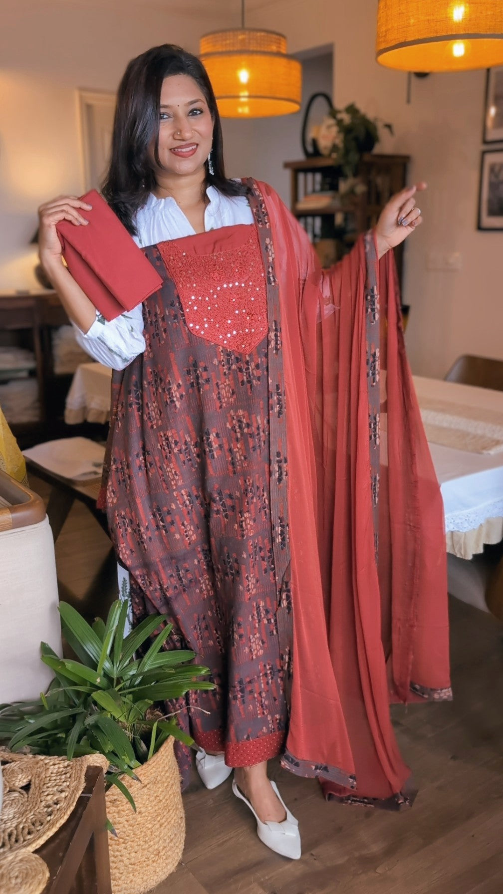Cotton printed hand work yoke set