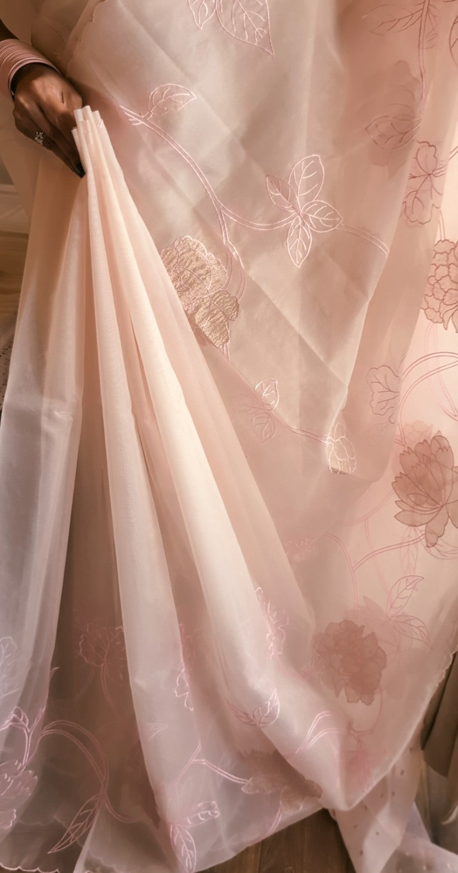 Organza applique work saree
