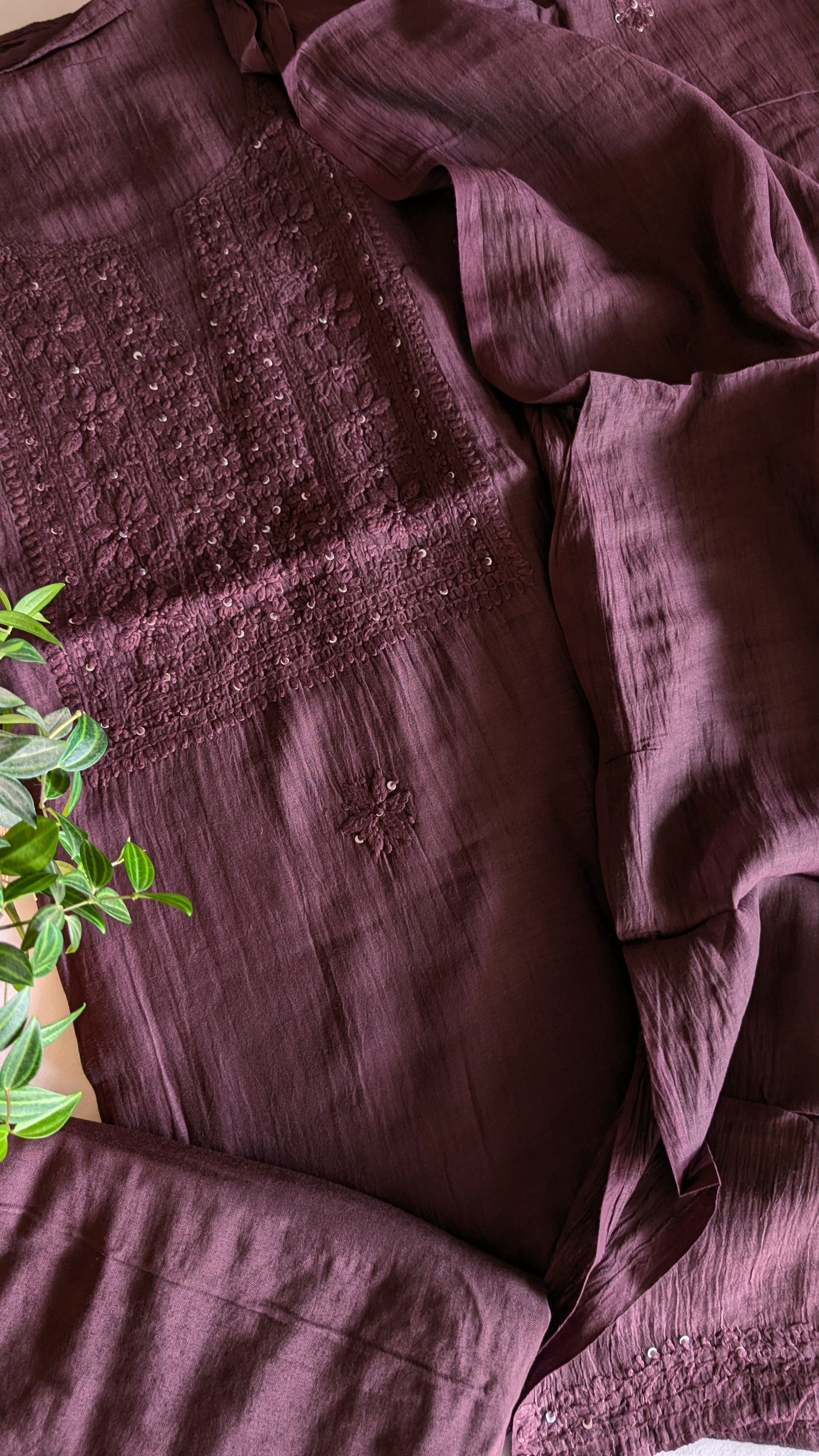 Mul chanderi chikkankari set