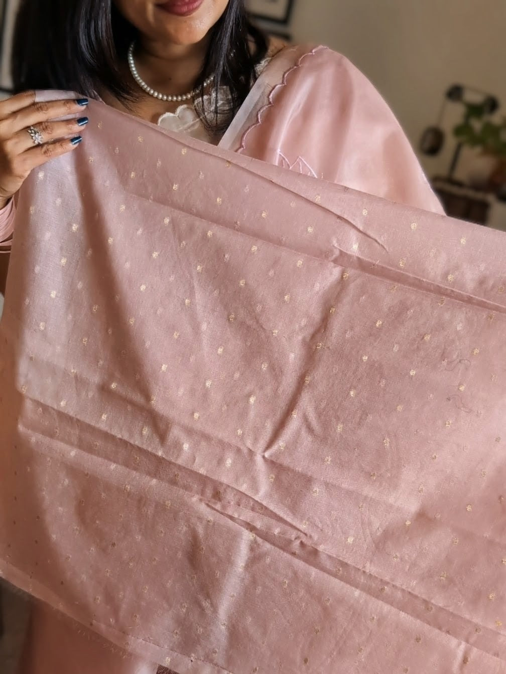 Organza applique work saree