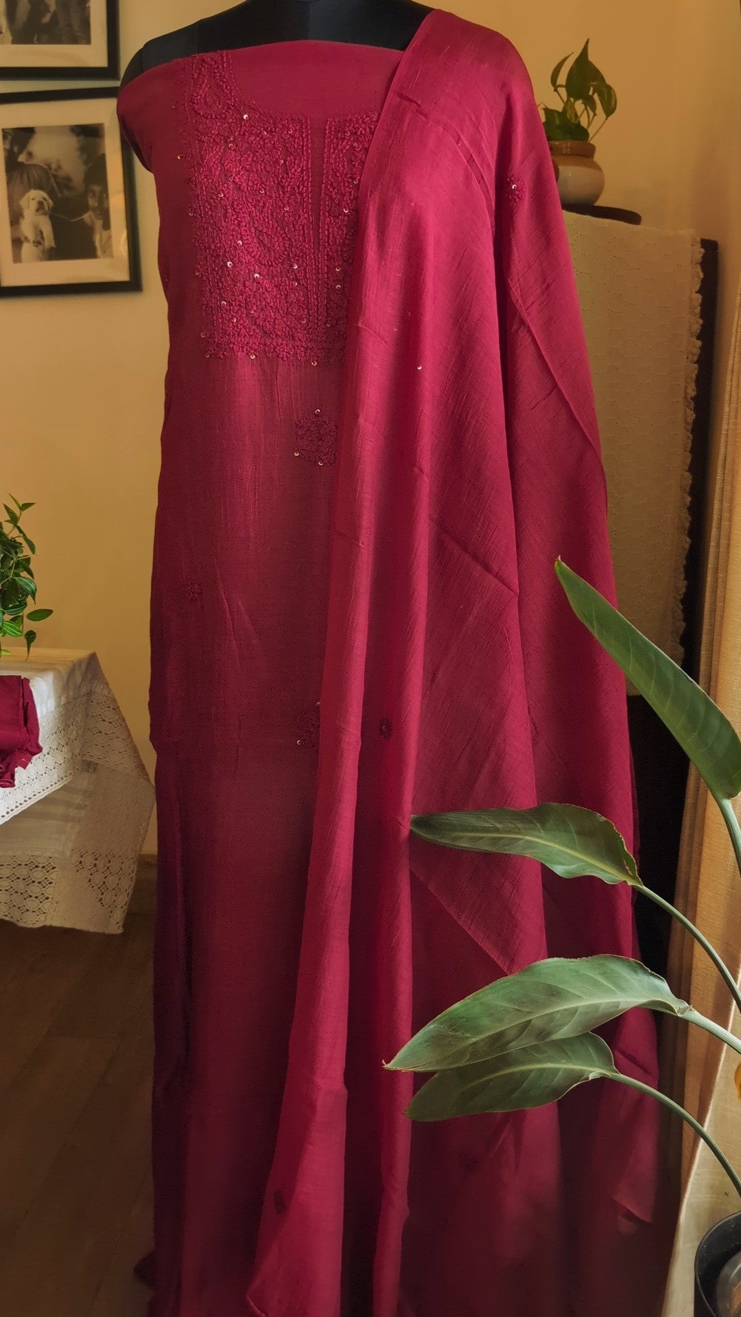 Mul chanderi chikkankari set