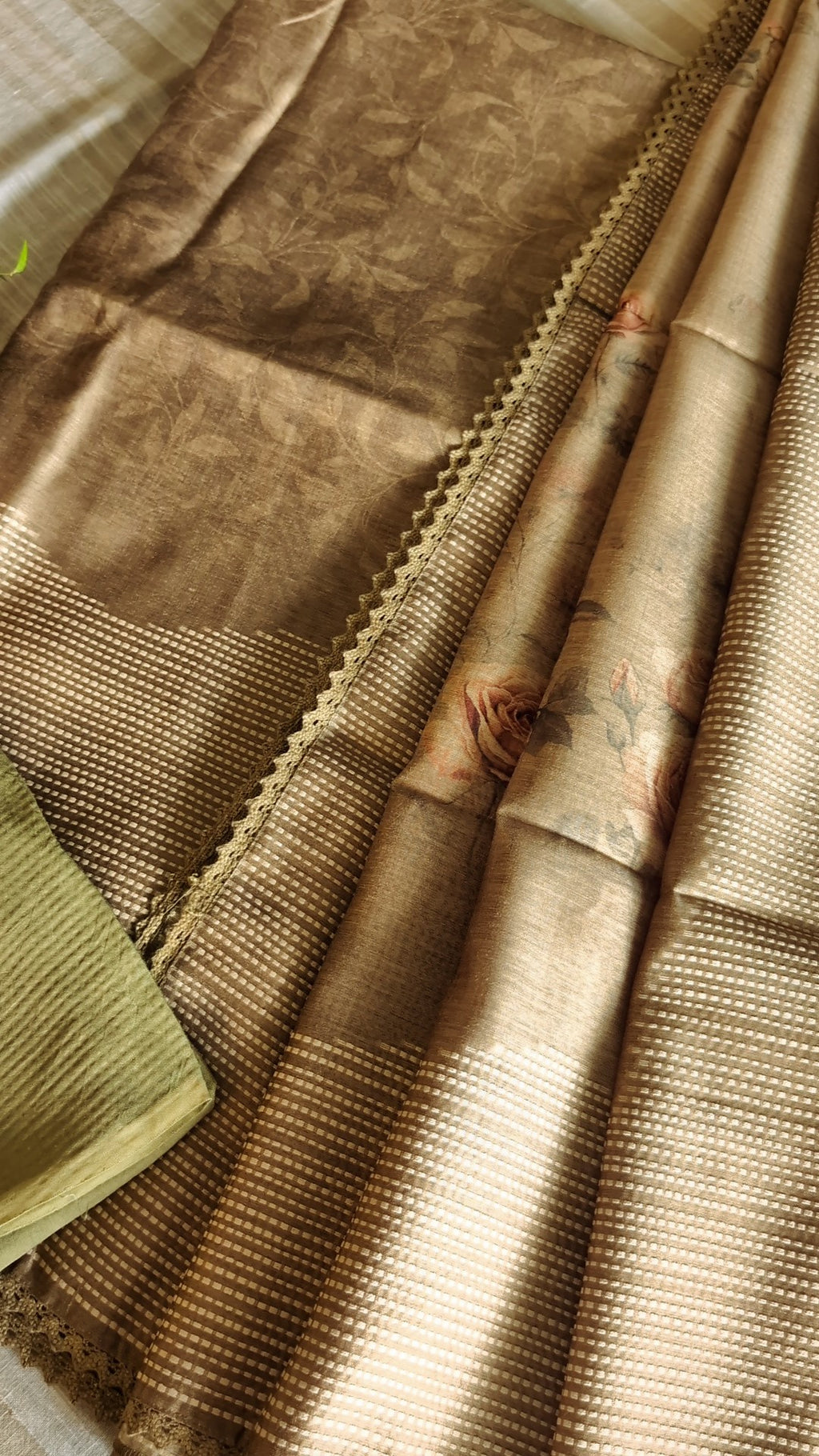 Slub linen olive brown digital print set