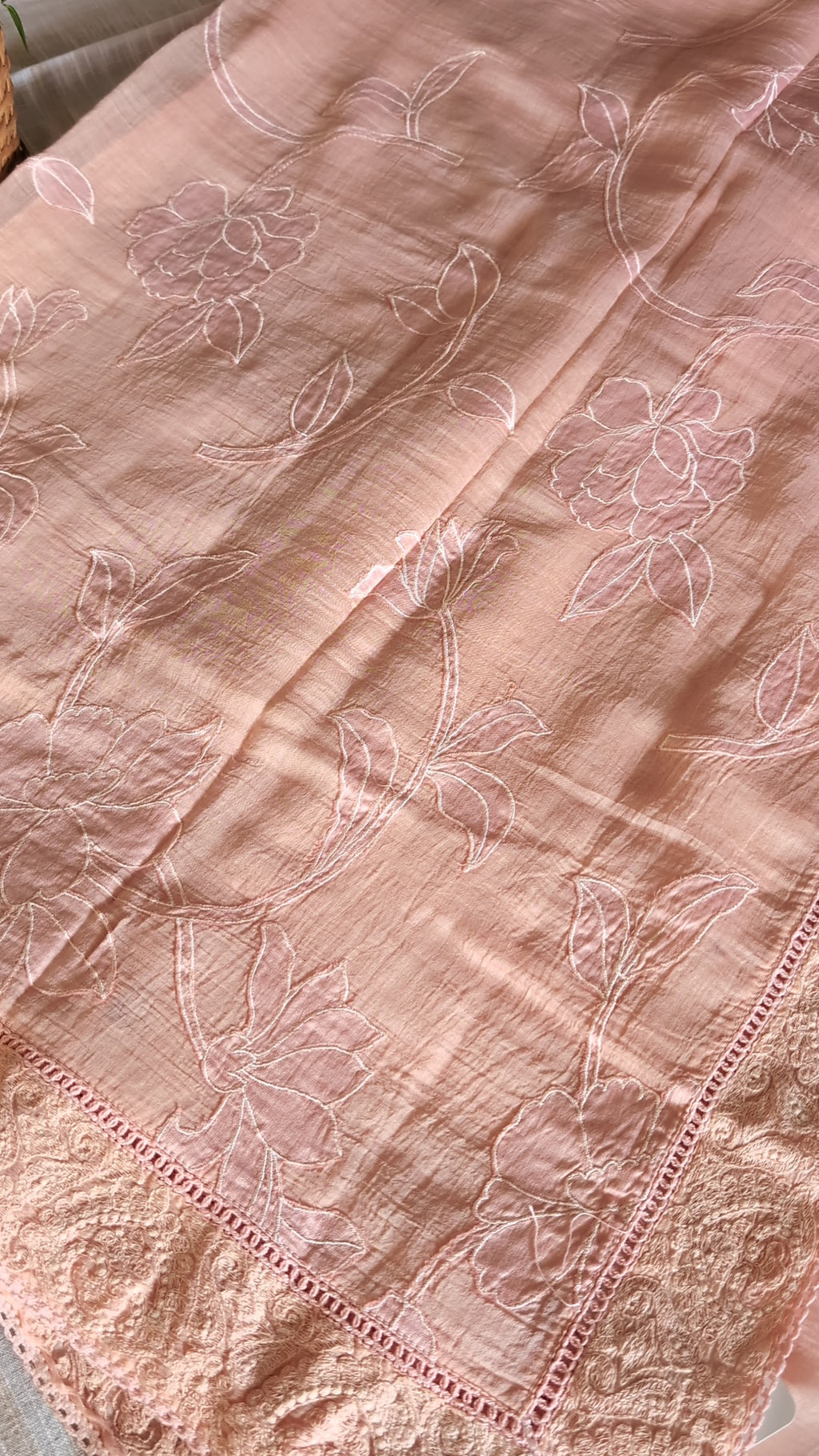 Mul chanderi Applique work saree