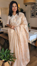 Peach chanderi applique saree