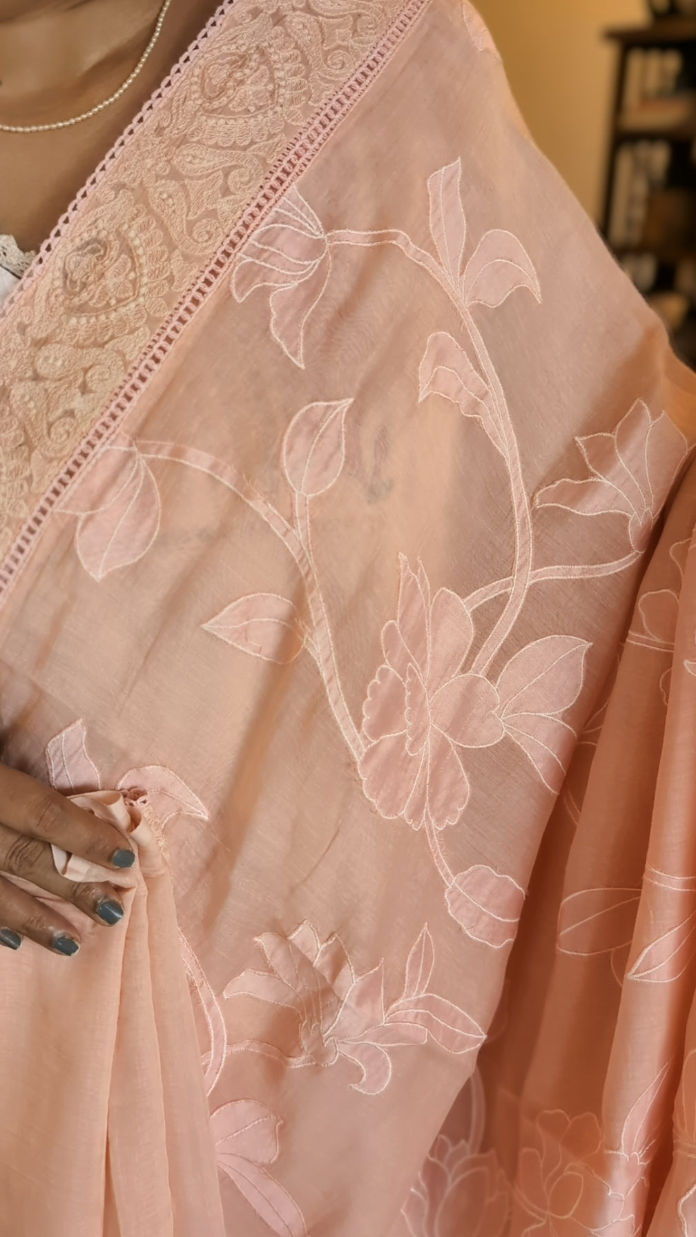 Mul chanderi Applique work saree