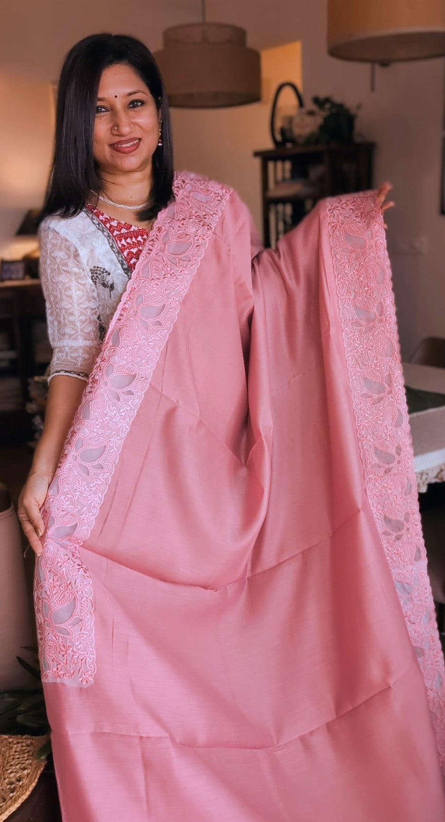 Chanderi saree with embroidery
