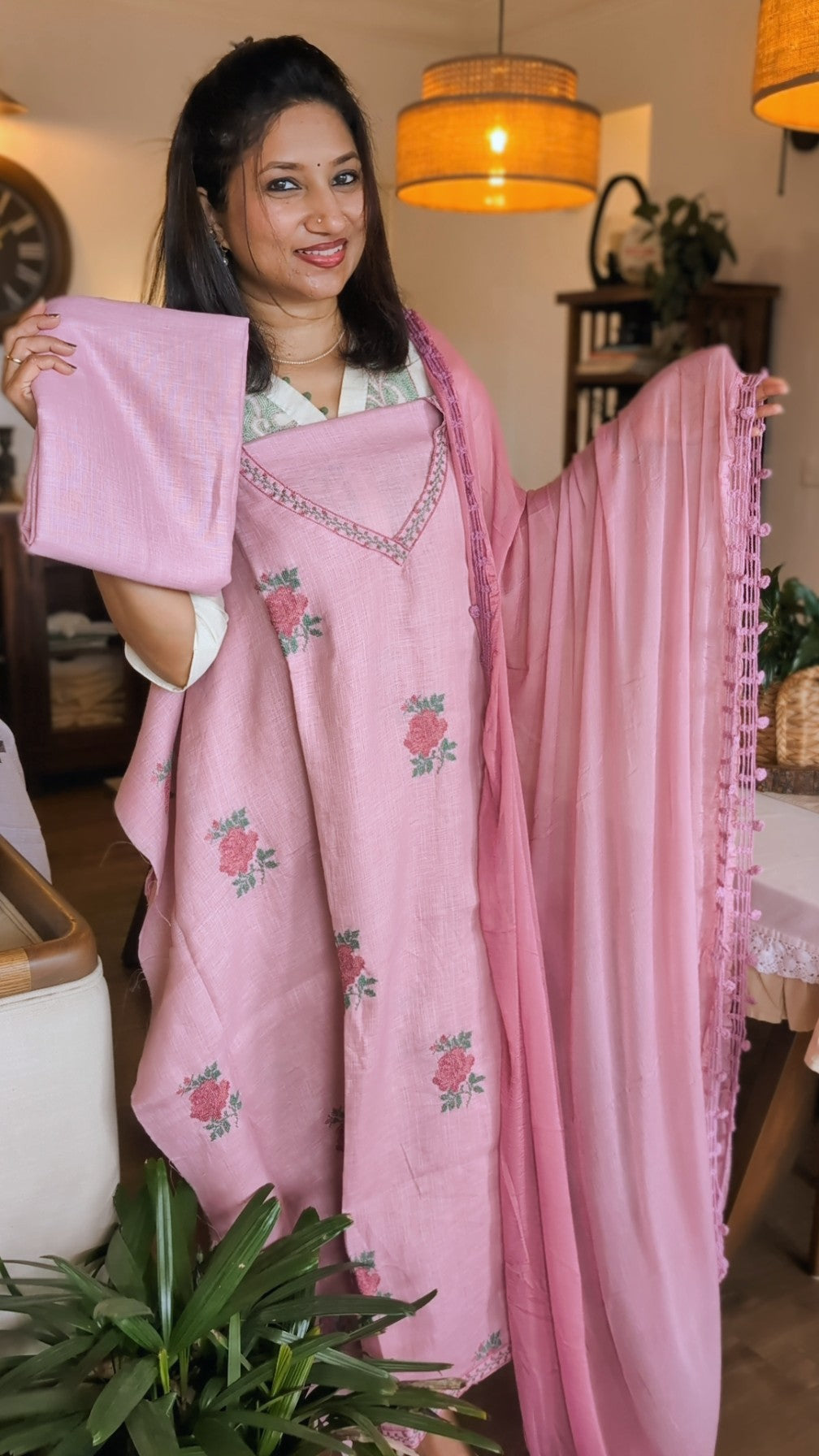 Linen cotton cross stitch work