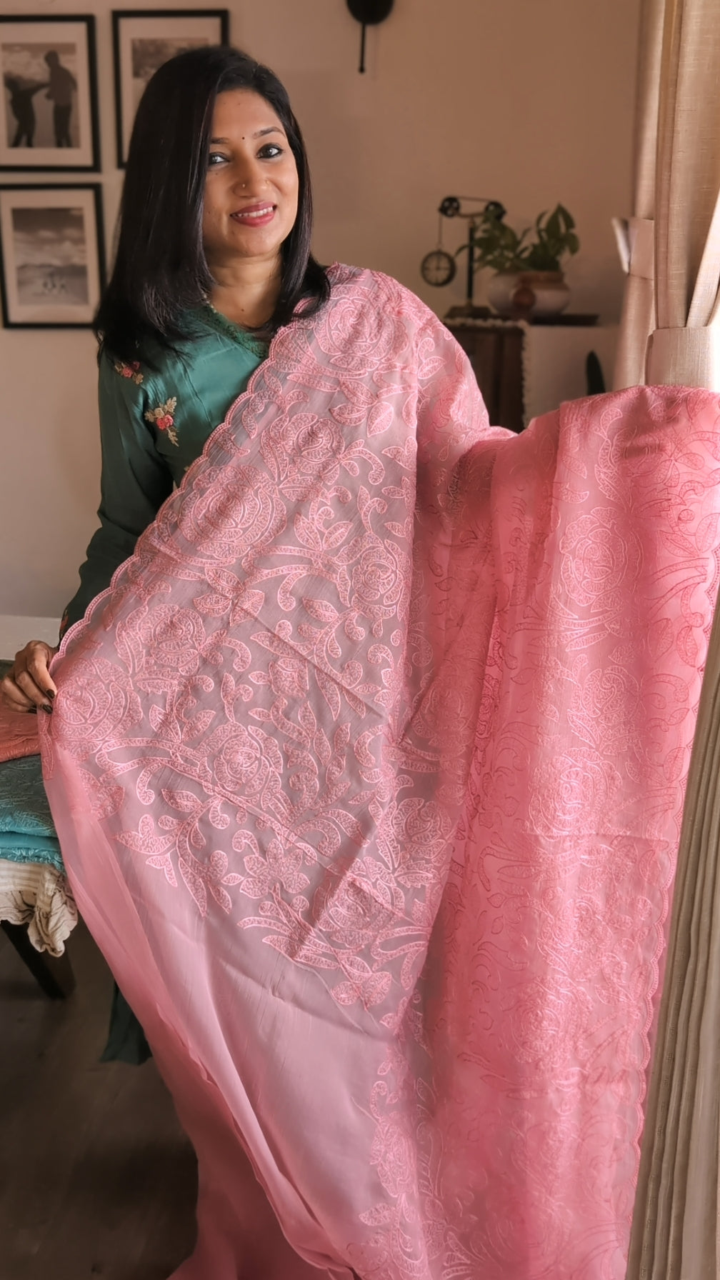 Crush viscose organza work saree