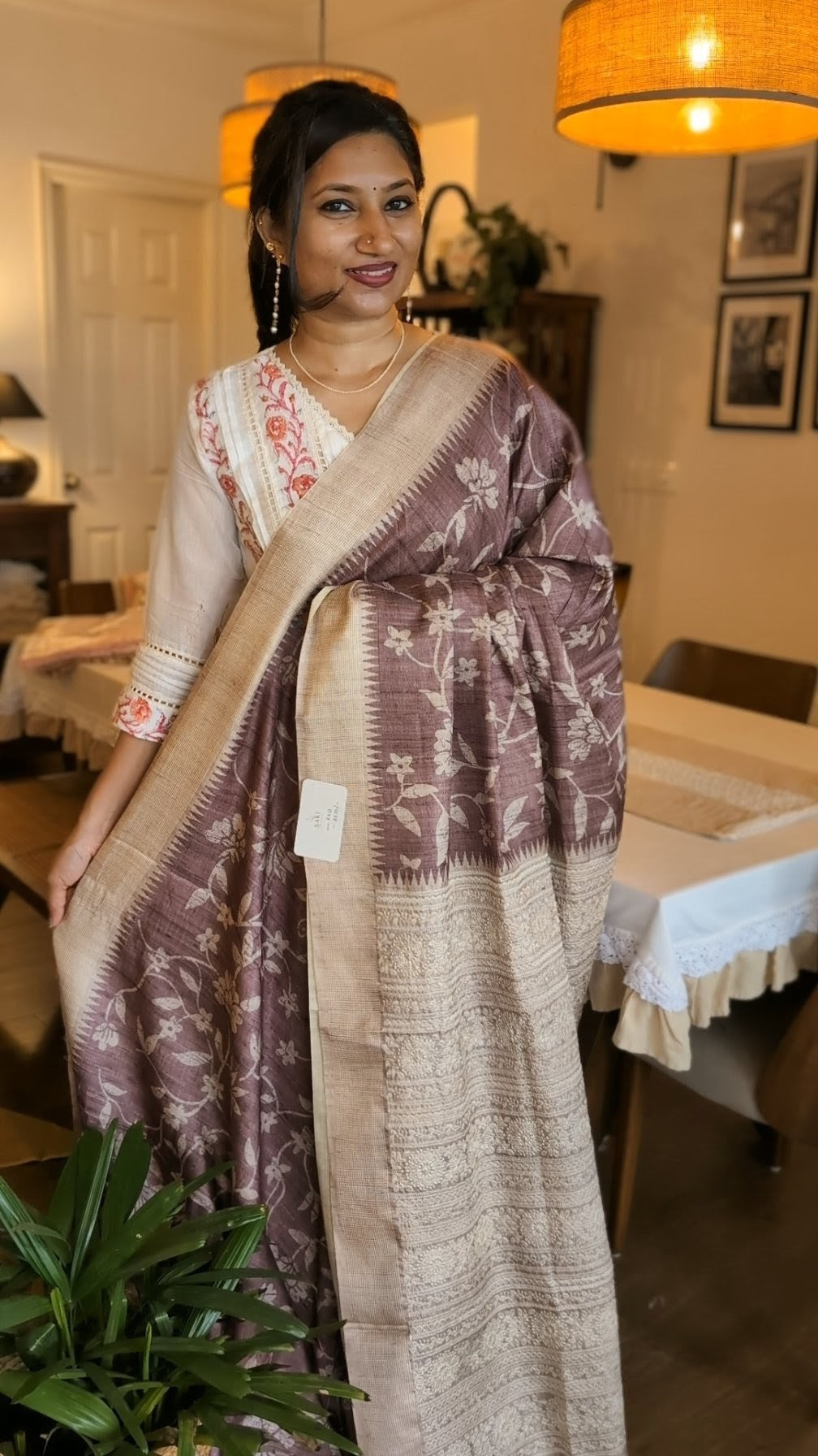 Semi Tusser thread work saree