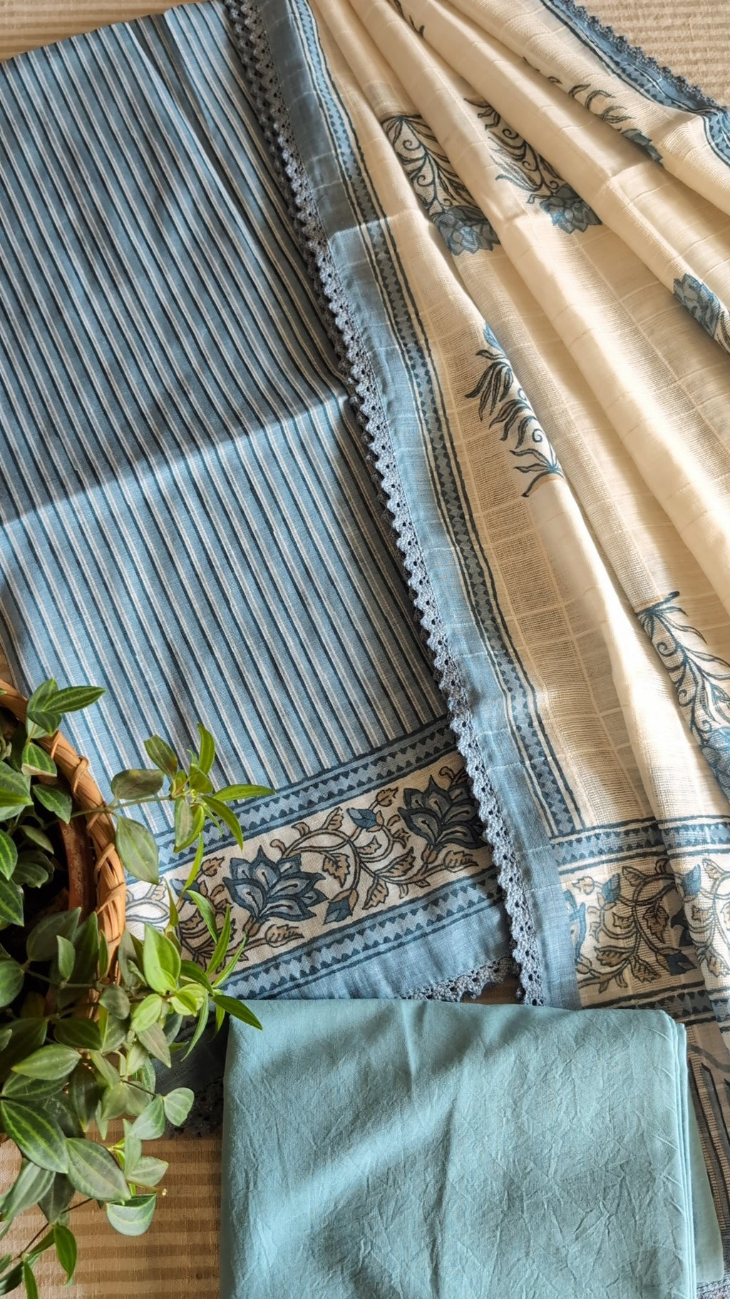 Cotton linen blend striped set