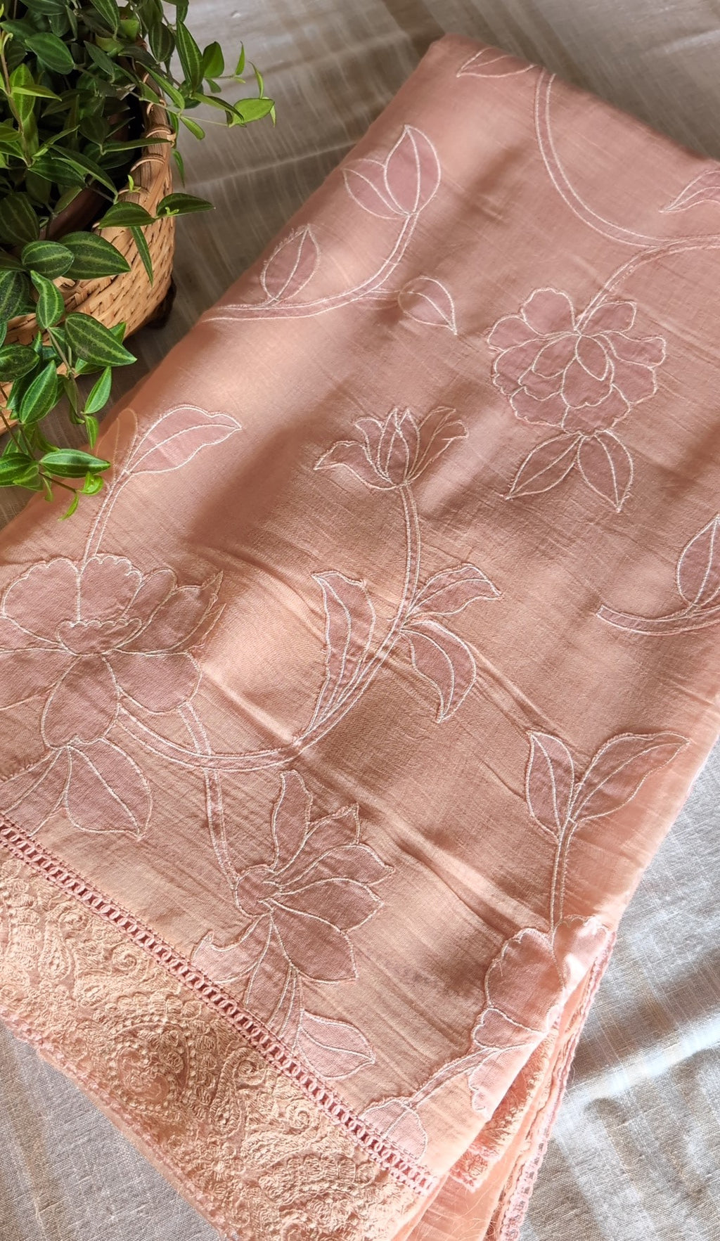 Mul chanderi Applique work saree