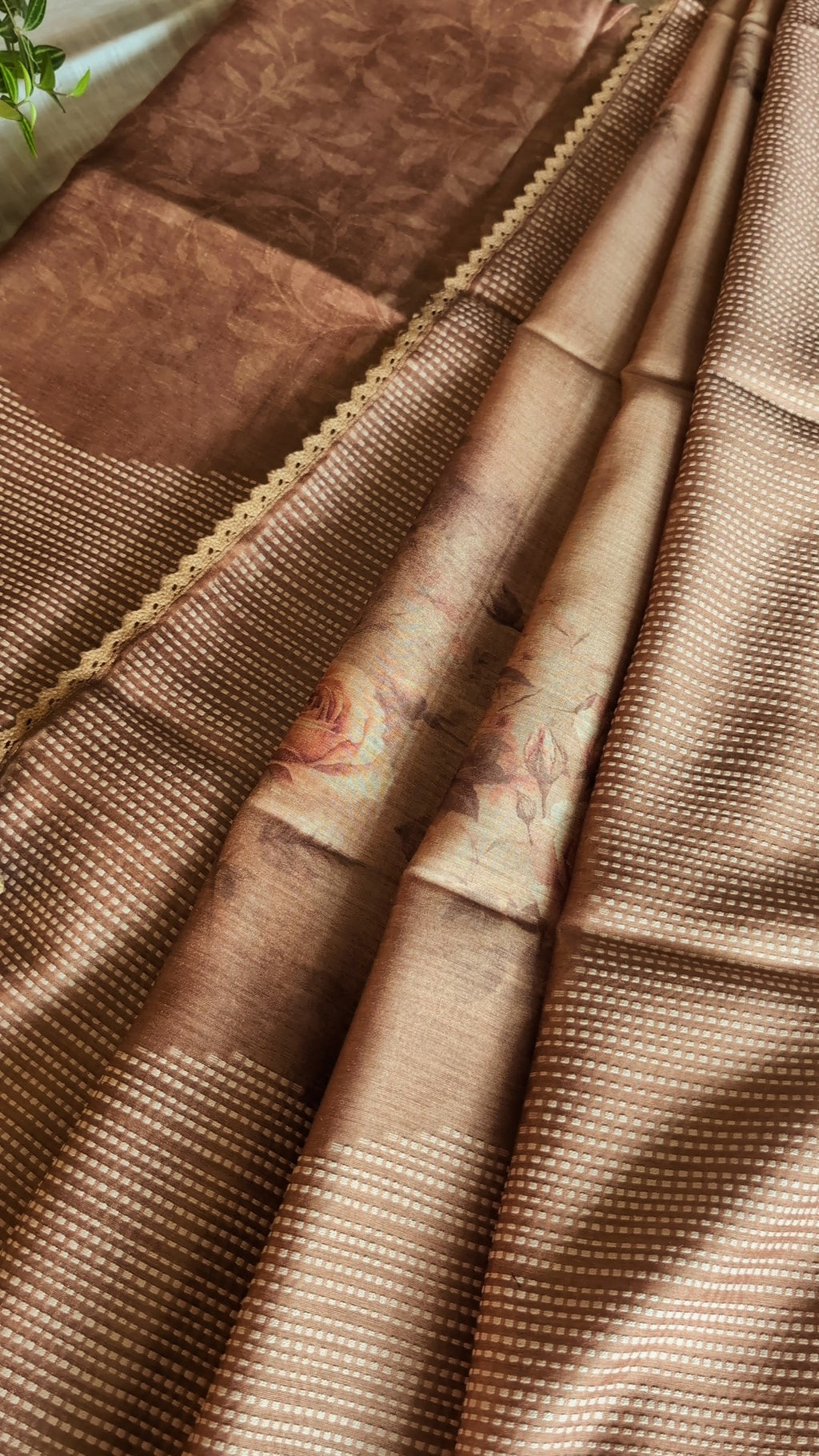Slub linen Almond brown digital print set