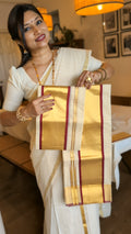 Cheks woven pure handloom set mundu