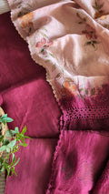 Pure linen maroon - silk net set